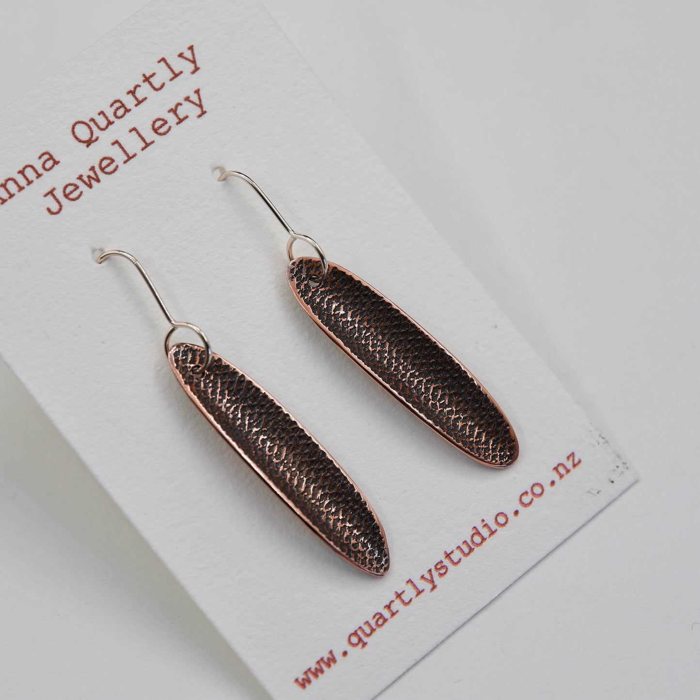 Texture Copper Leaf Earrings/ Long