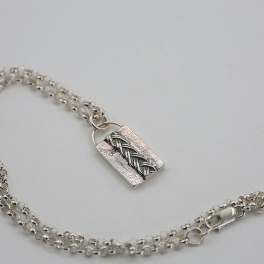 Solid Weave Silver Pendant on Silver Chain