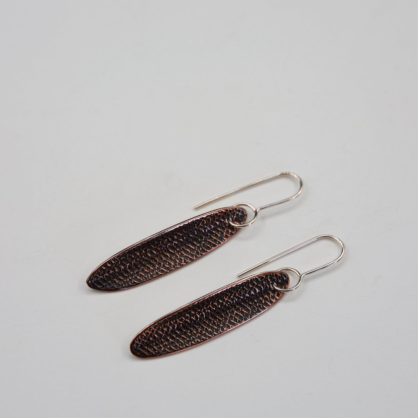 Texture Copper Leaf Earrings/ Long