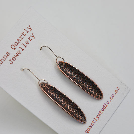 Texture Copper Leaf Earrings/ Long