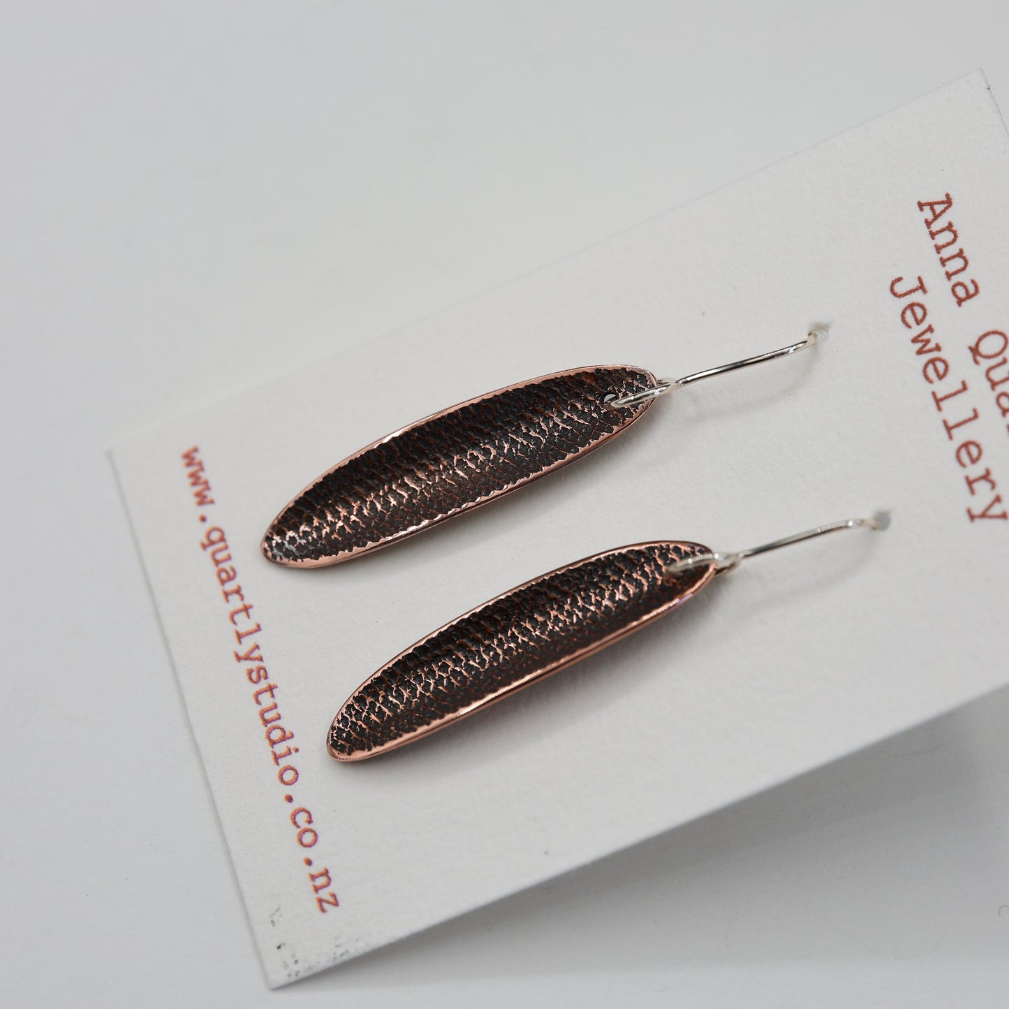 Texture Copper Leaf Earrings/ Long