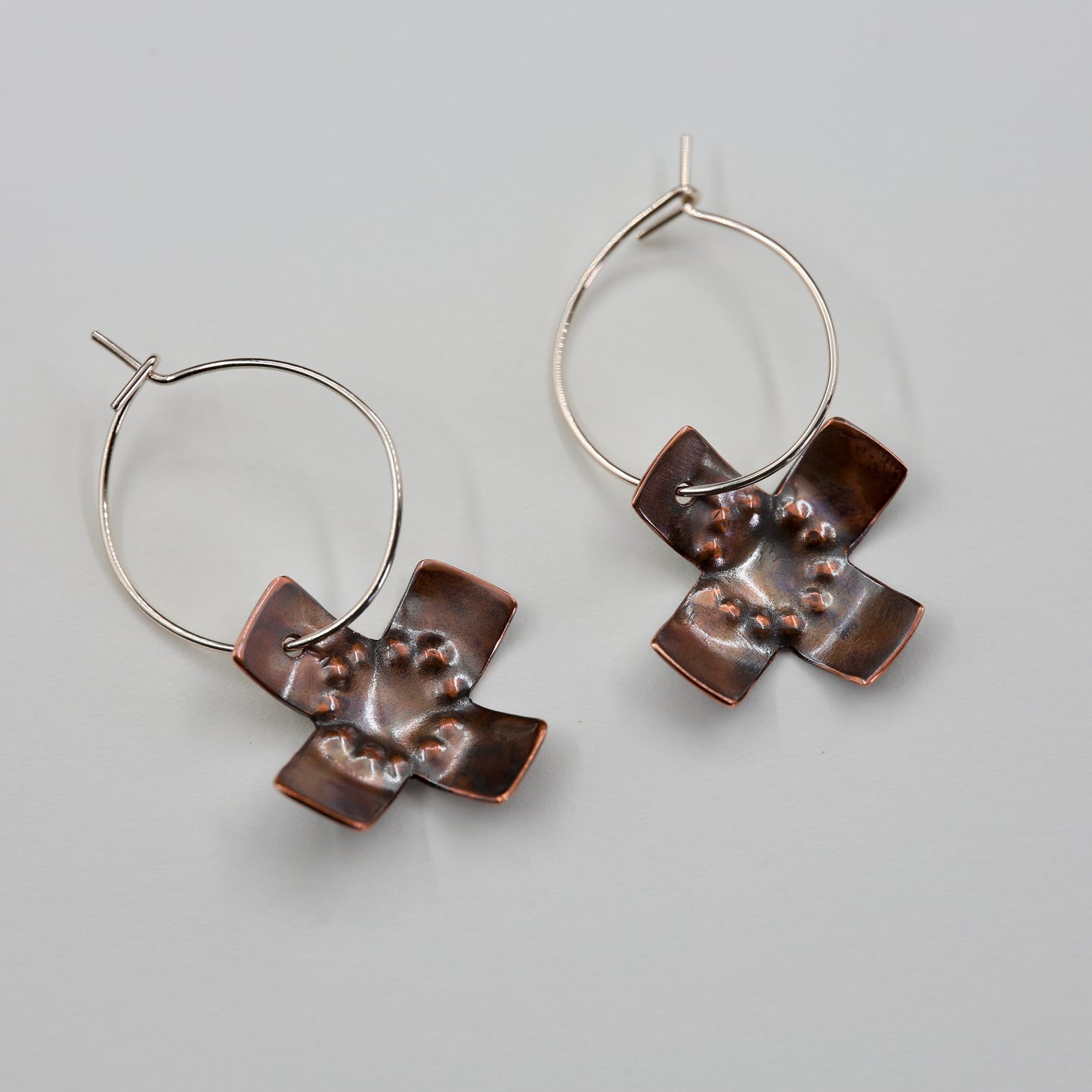Copper cross Hoop Earrings