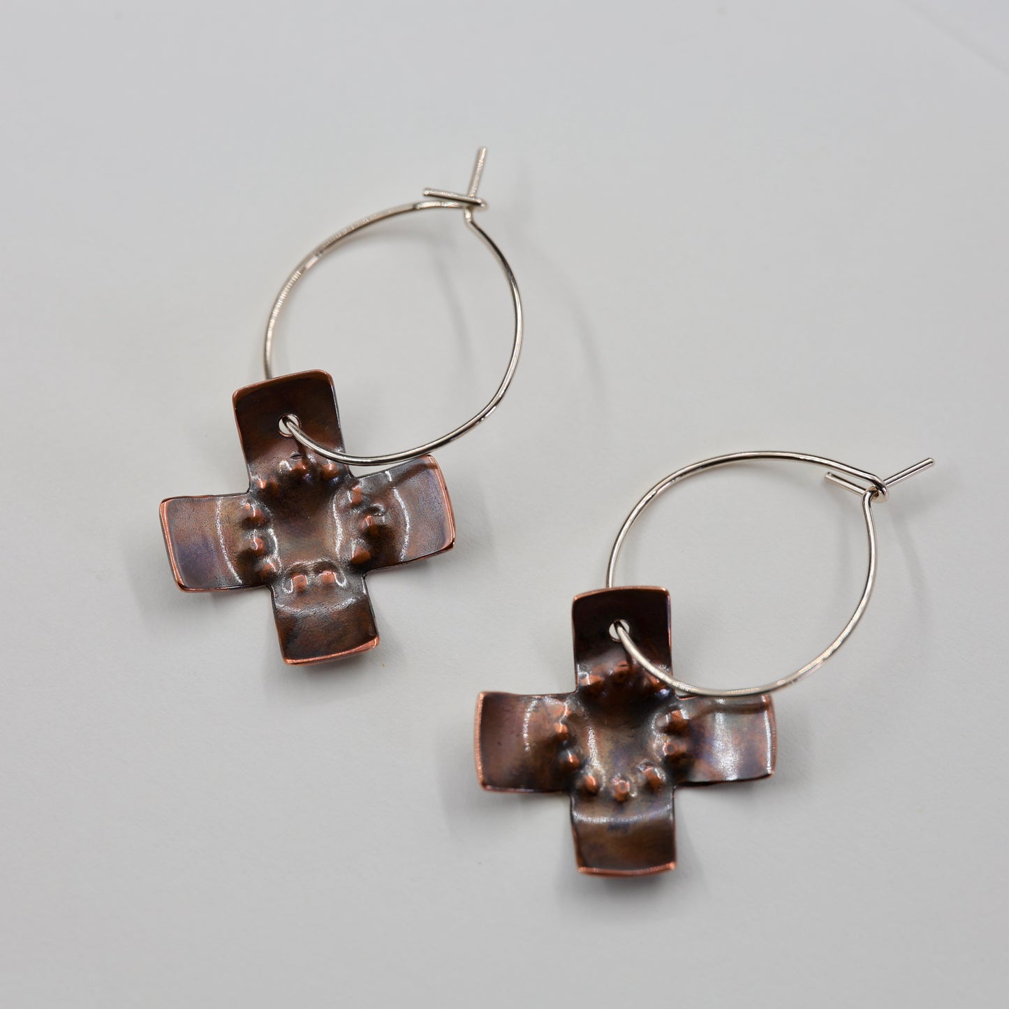 Copper cross Hoop Earrings