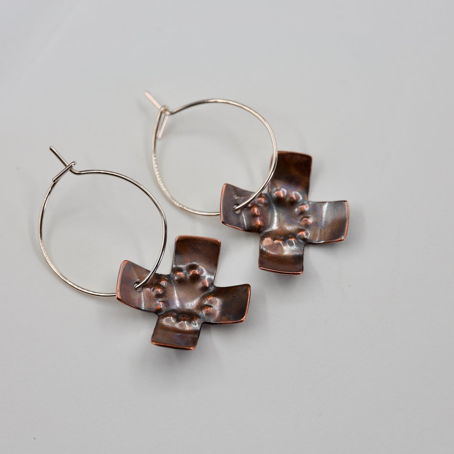 Copper cross Hoop Earrings