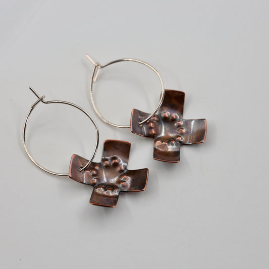 Copper cross Hoop Earrings