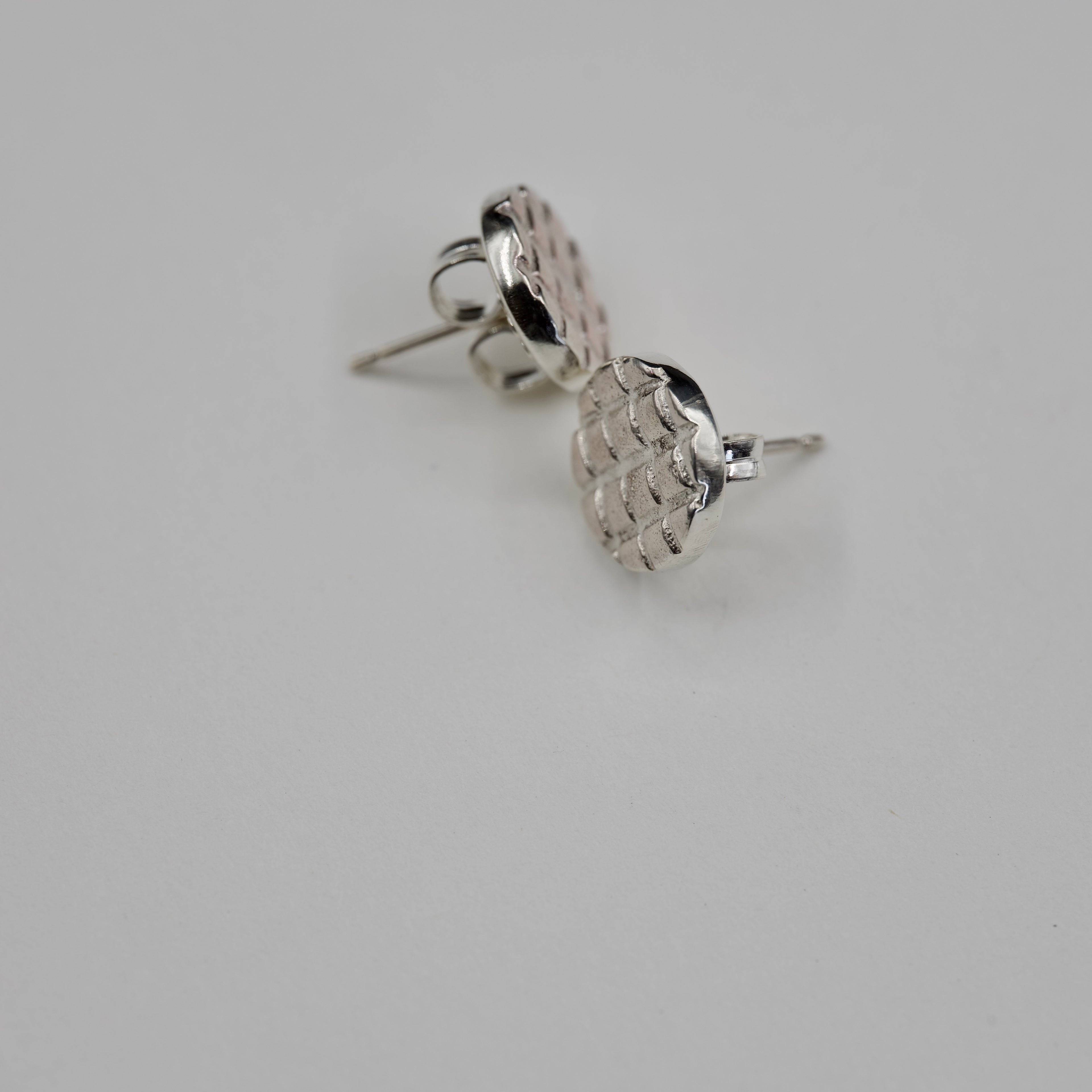 Grid Pattern Studs - Silver Earrings