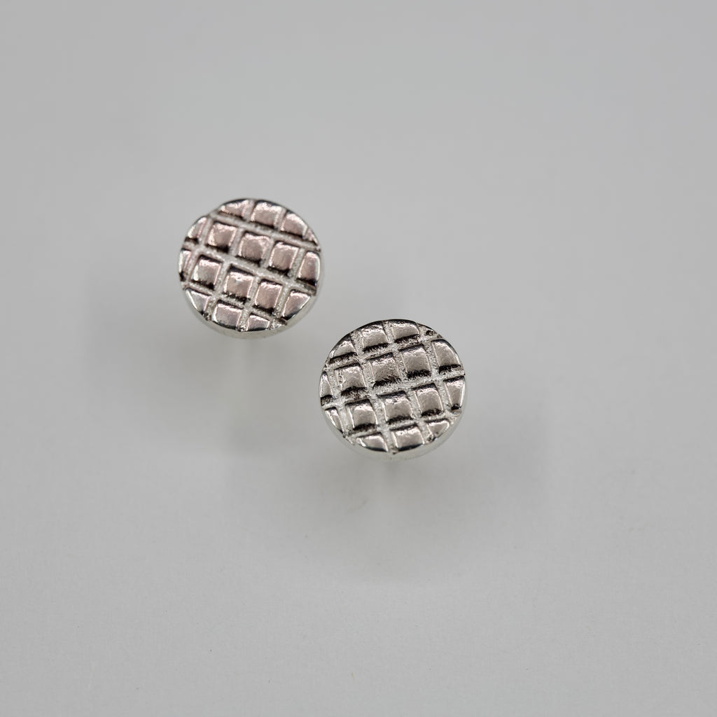 Grid Pattern Studs - Silver Earrings