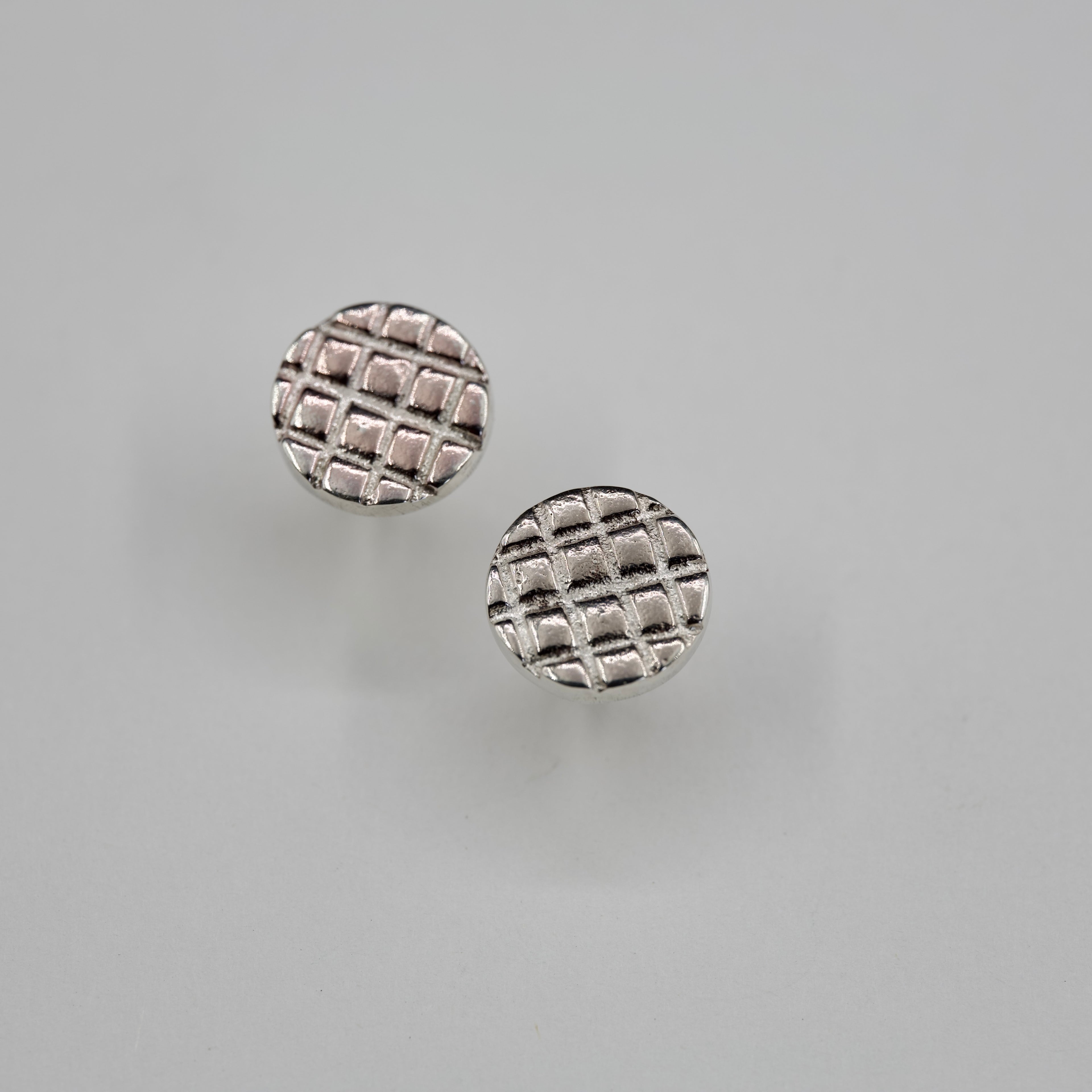 Grid Pattern Studs - Silver Earrings