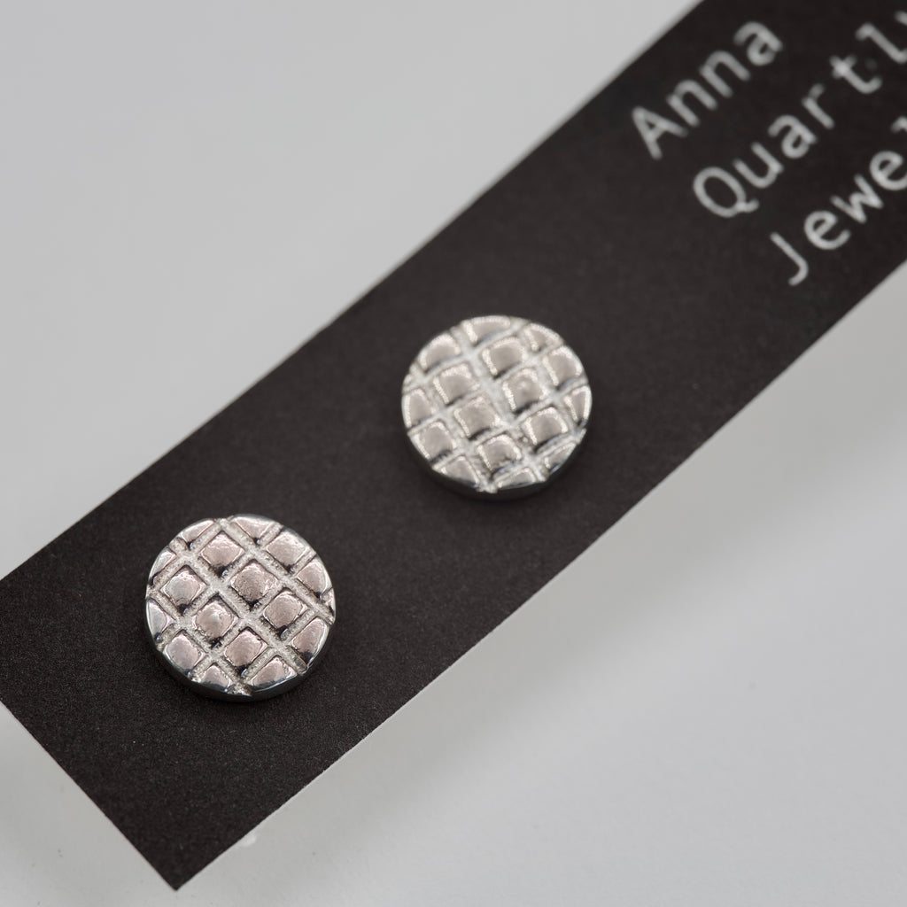Grid Pattern Studs - Silver Earrings
