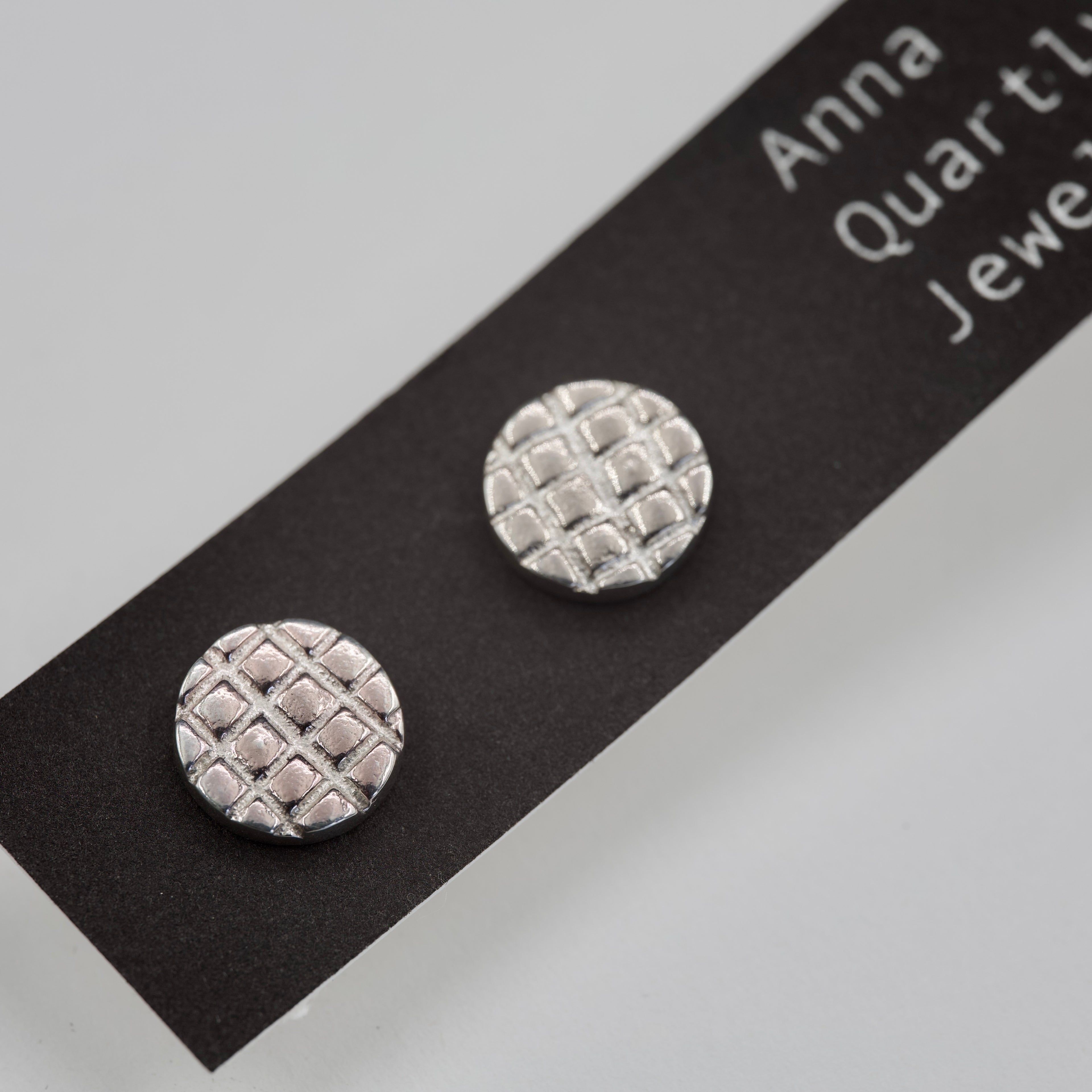 Grid Pattern Studs - Silver Earrings