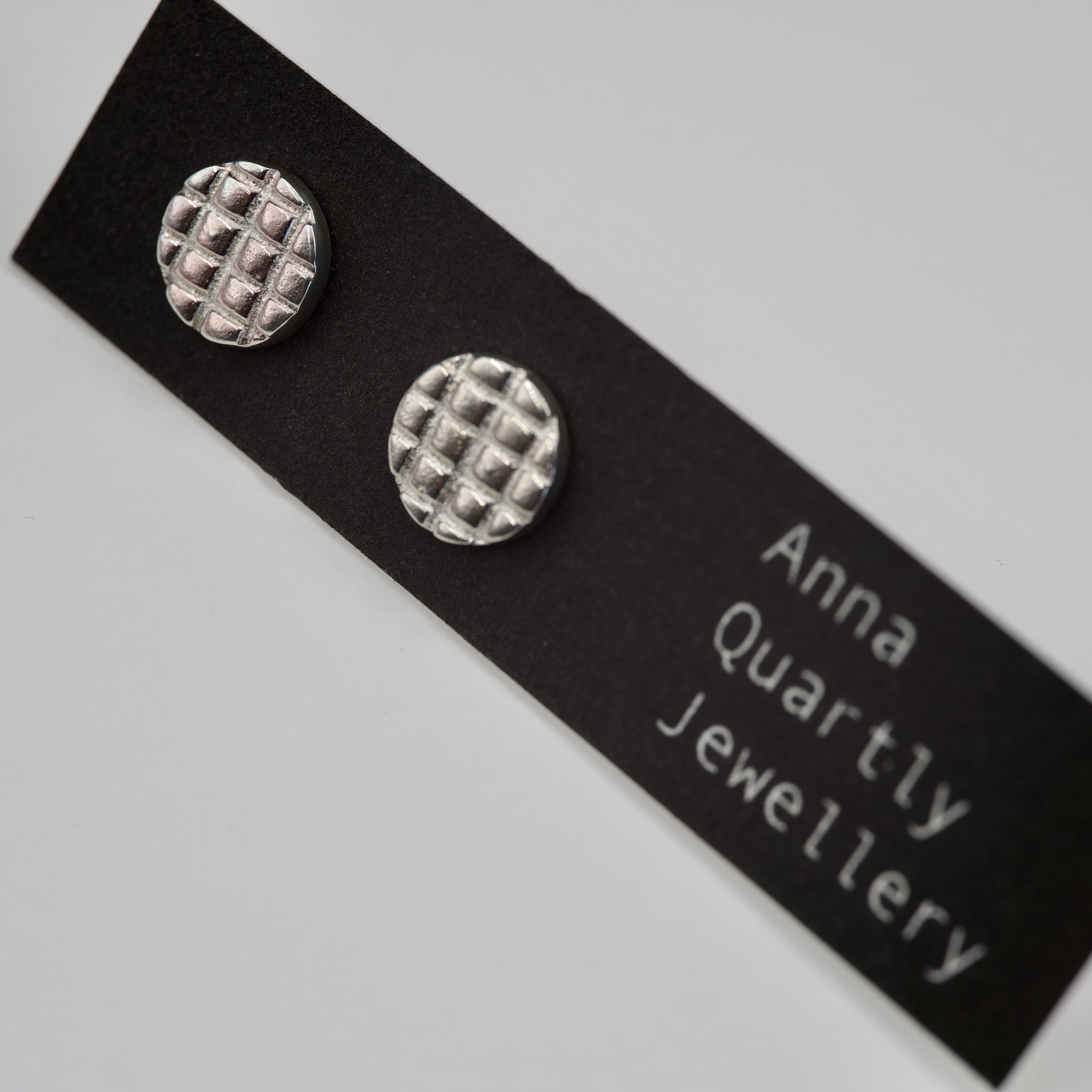 Grid Pattern Studs - Silver Earrings