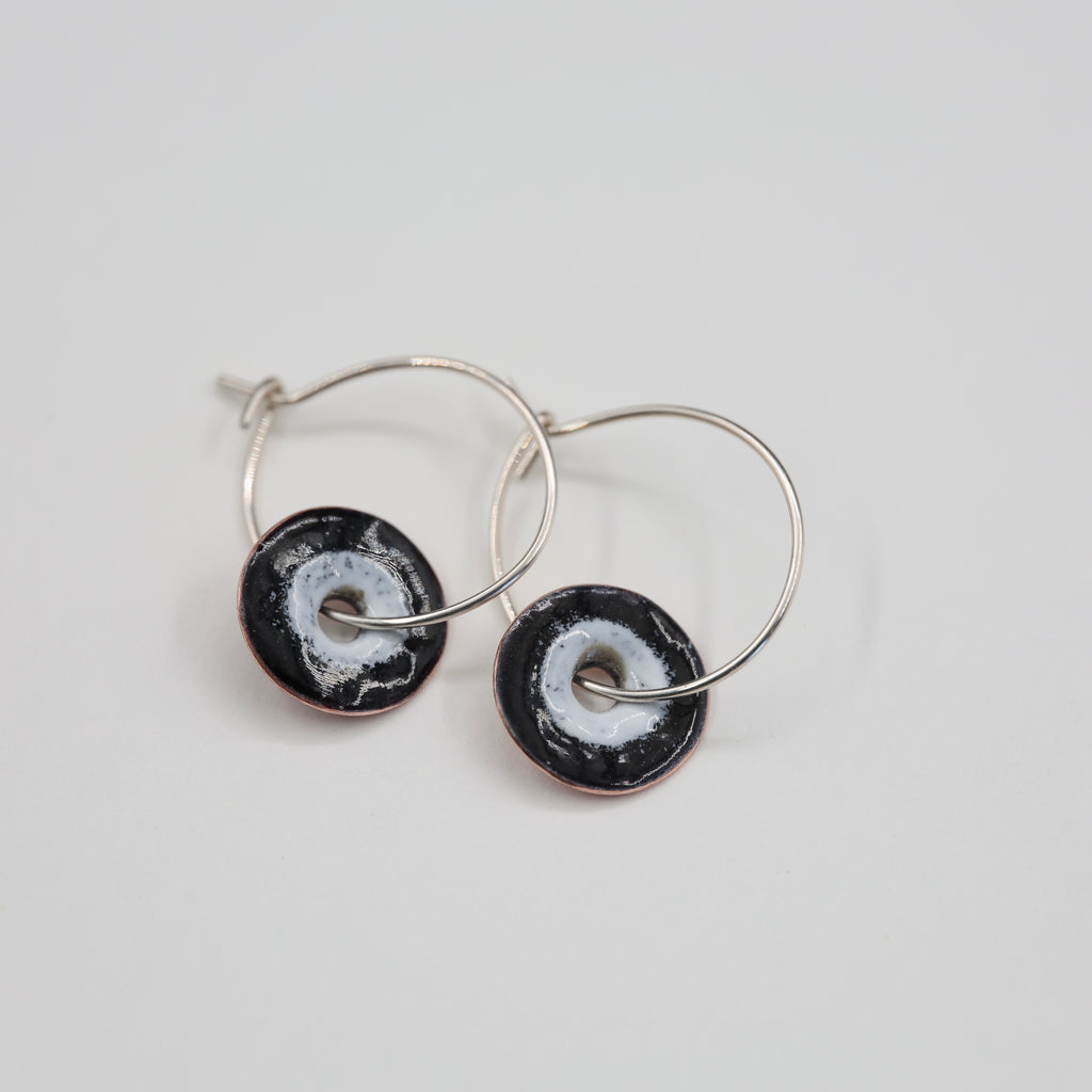 Black & White Enamel Earrings / Large Hoops