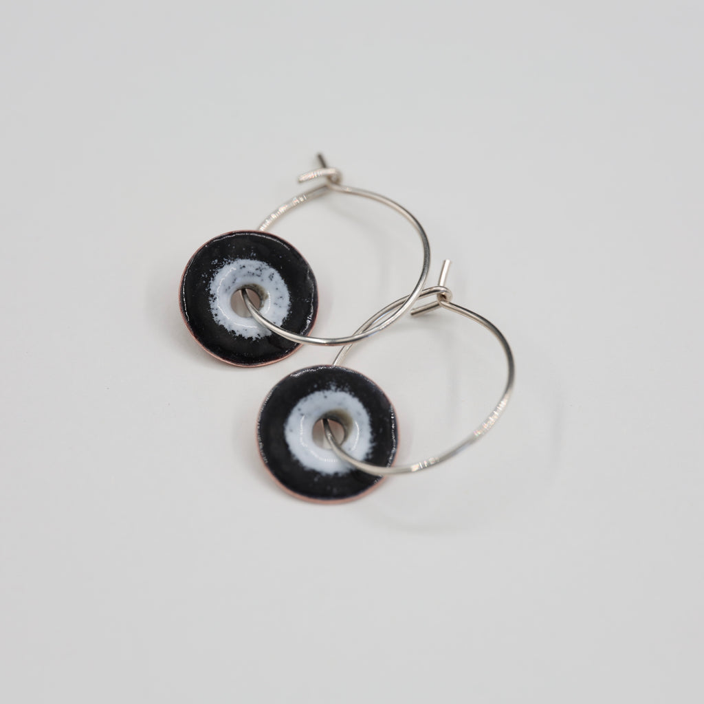 Black & White Enamel Earrings / Large Hoops
