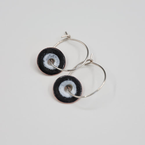 Black & White Enamel Earrings / Large Hoops