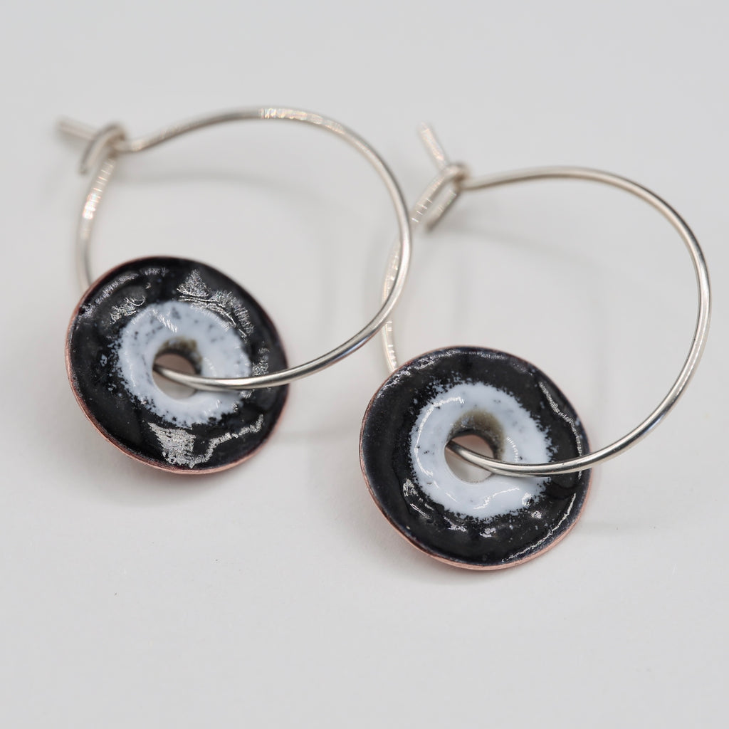 Black & White Enamel Earrings / Large Hoops