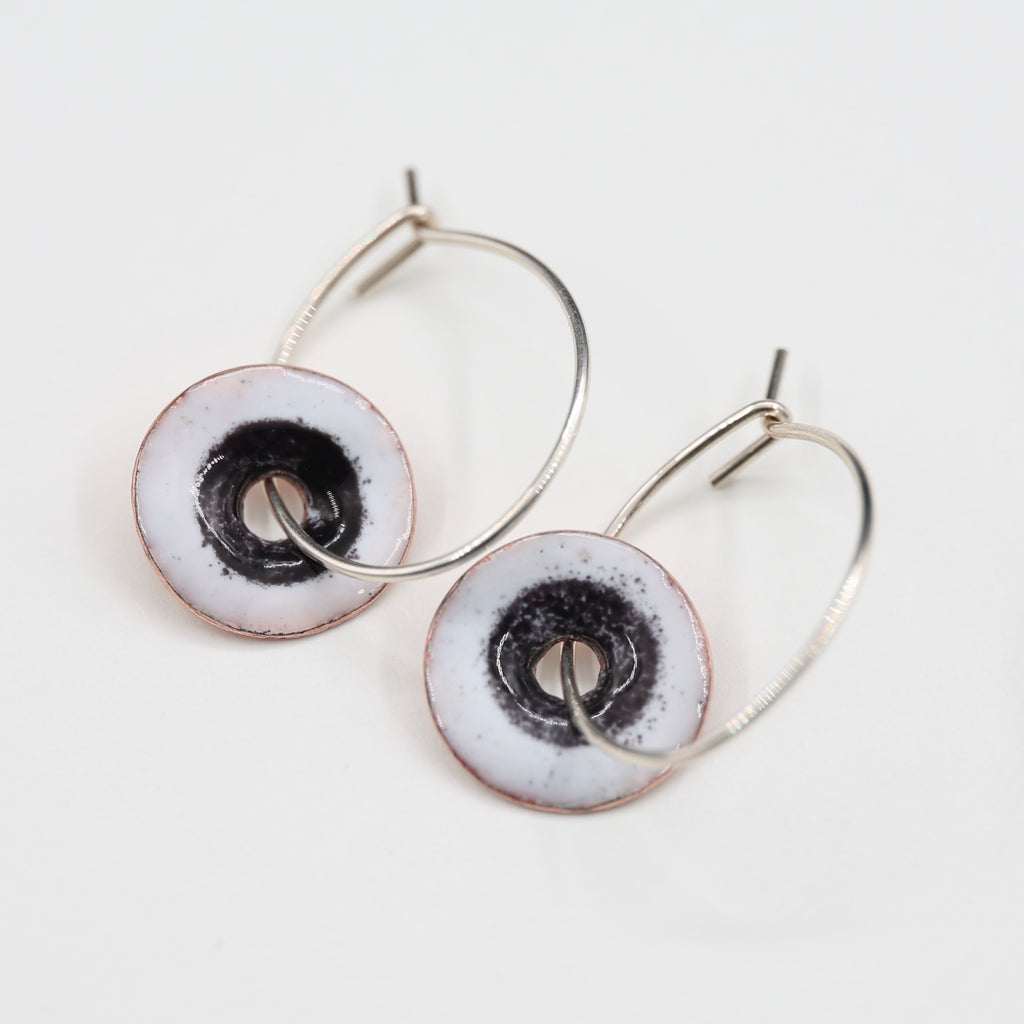 White & Black Enamel Earrings / Large Hoops