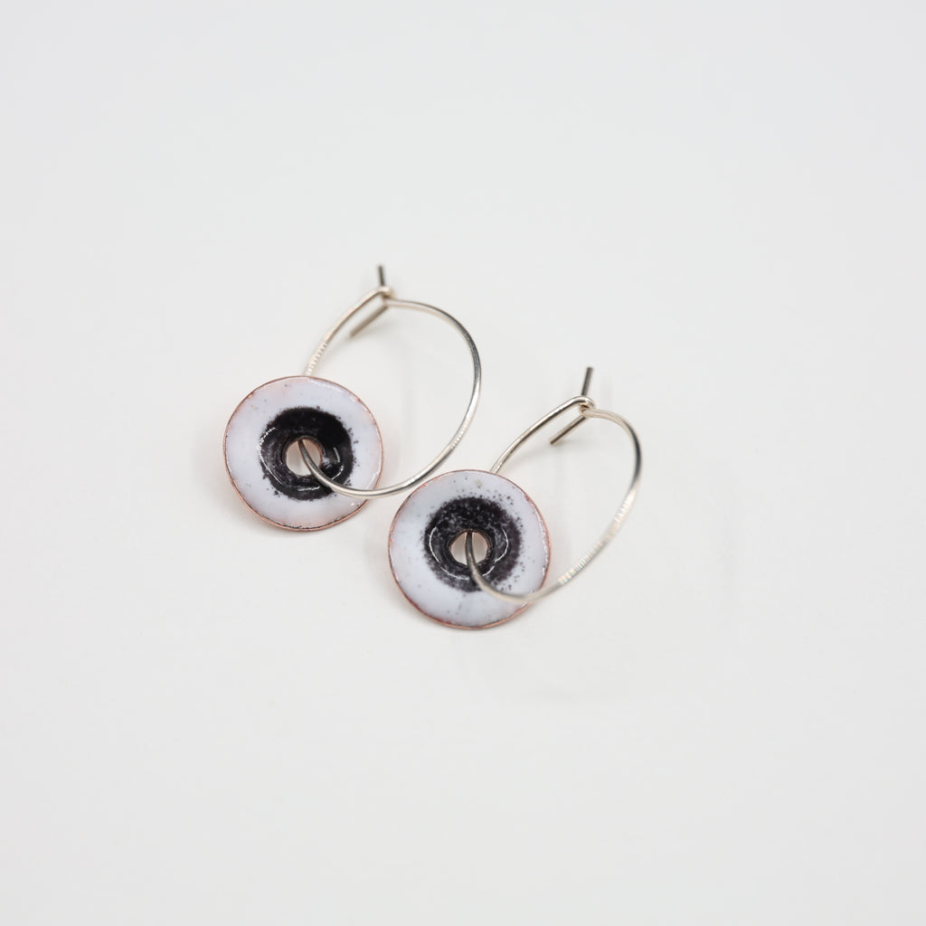 White & Black Enamel Earrings / Large Hoops
