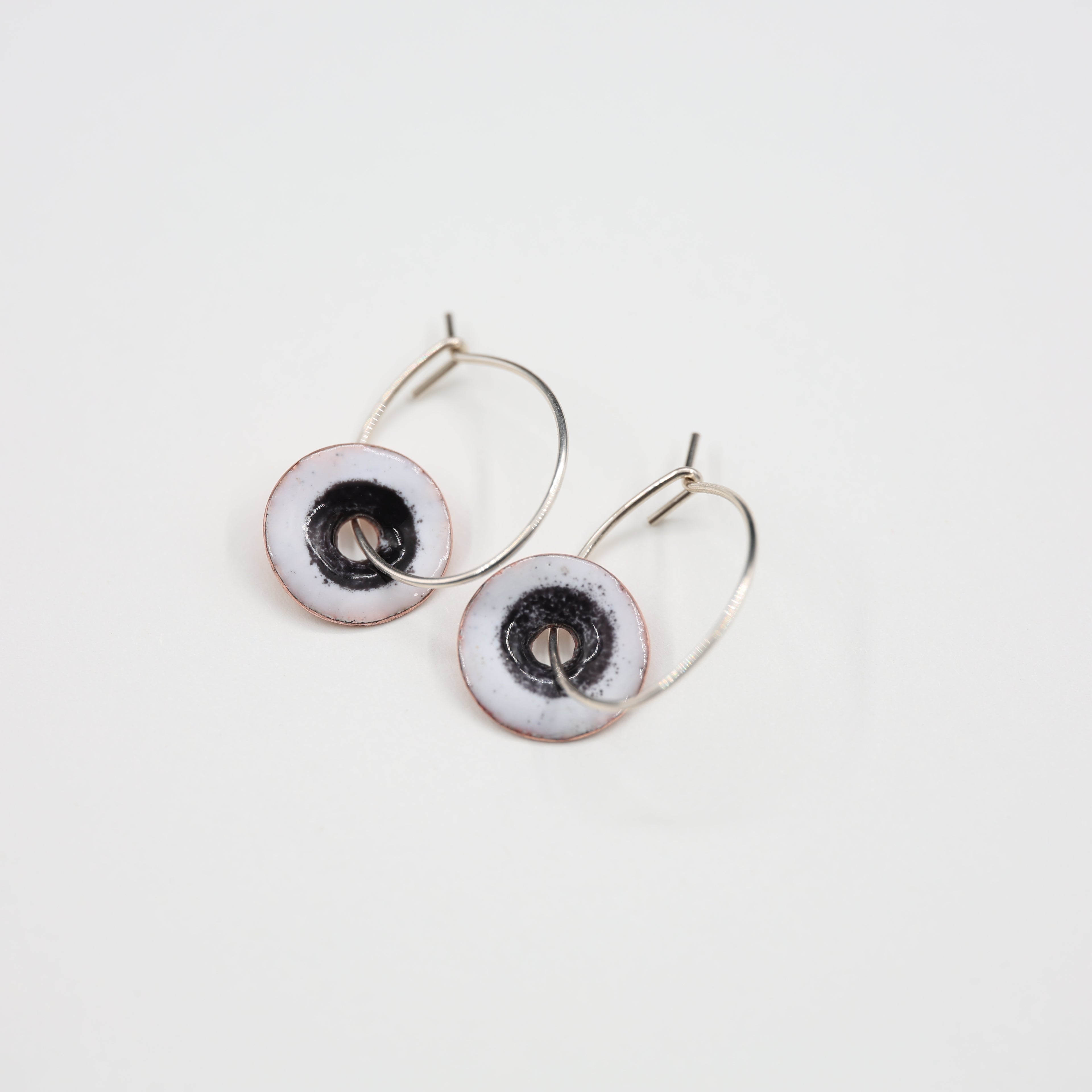 White & Black Enamel Earrings / Large Hoops