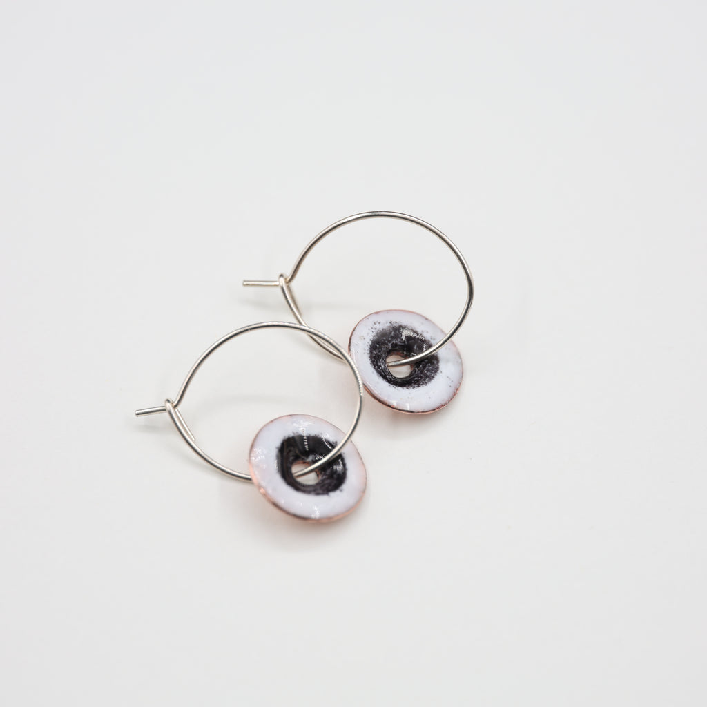 White & Black Enamel Earrings / Large Hoops