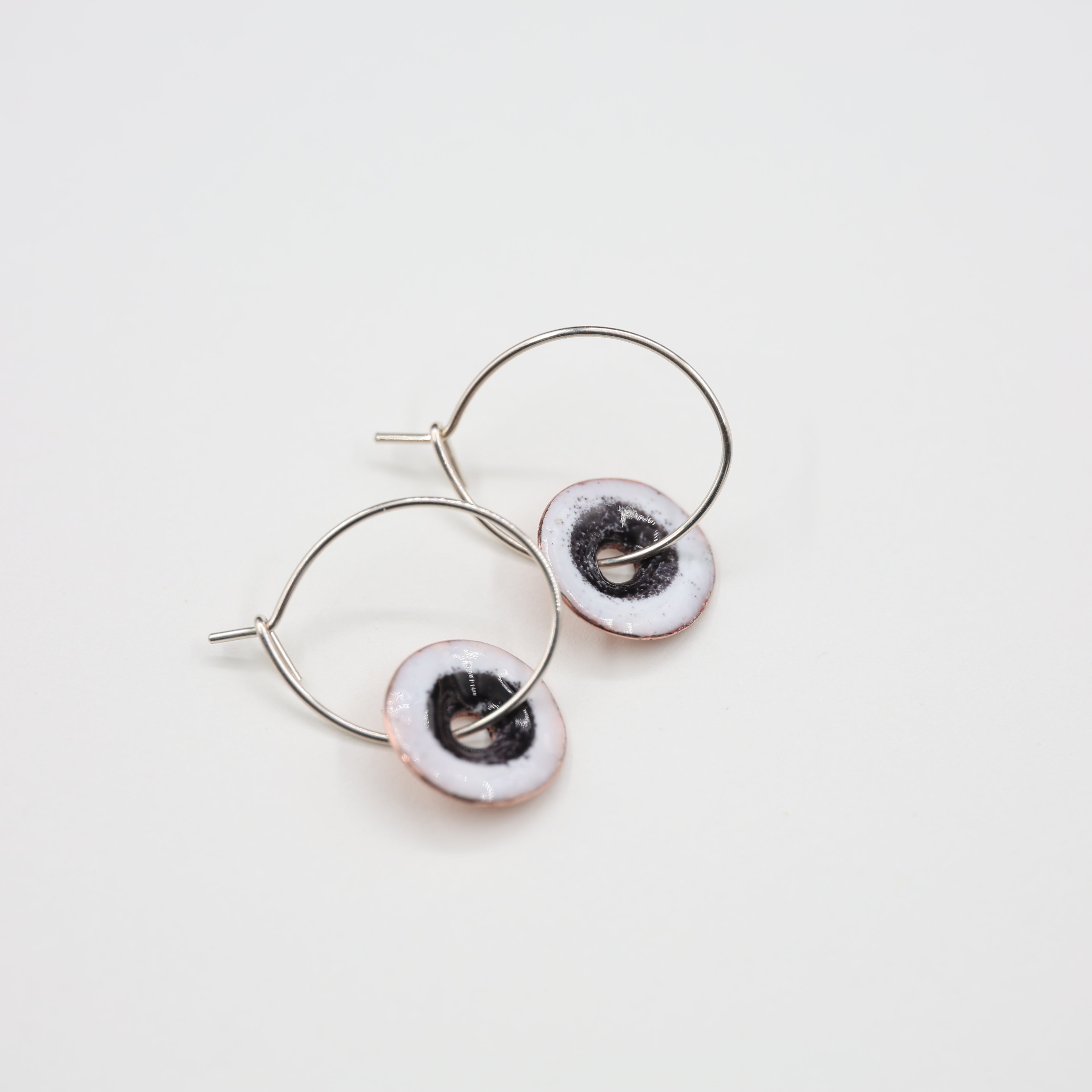 White & Black Enamel Earrings / Large Hoops