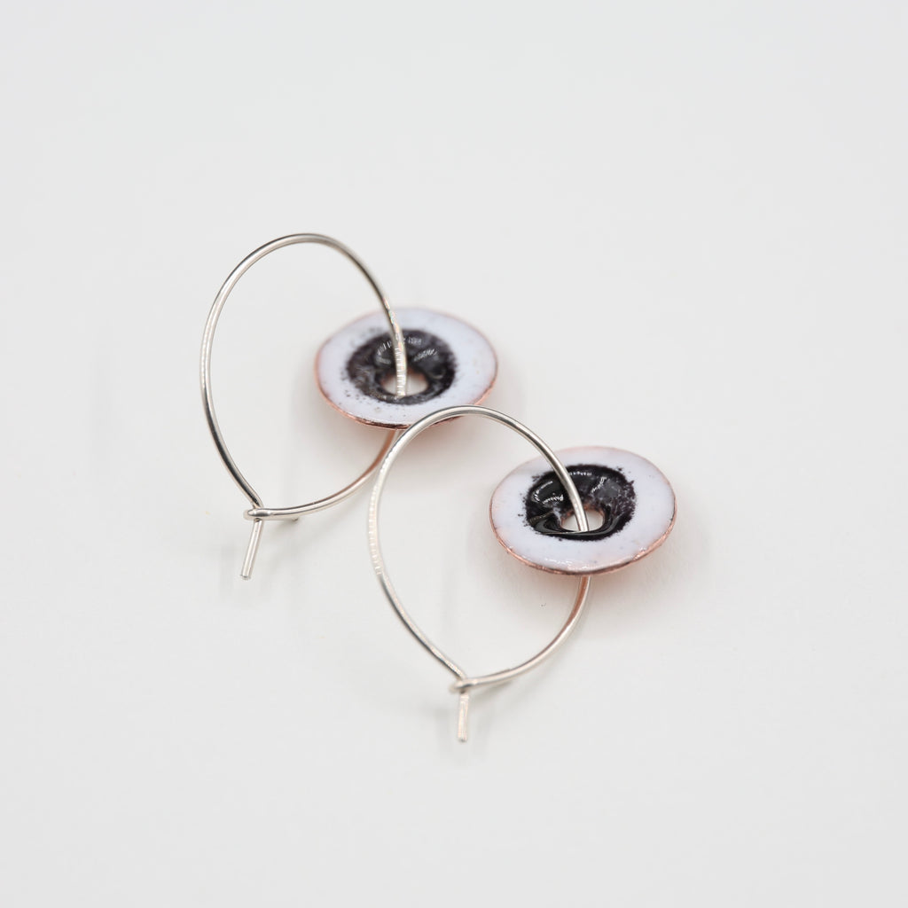 White & Black Enamel Earrings / Large Hoops