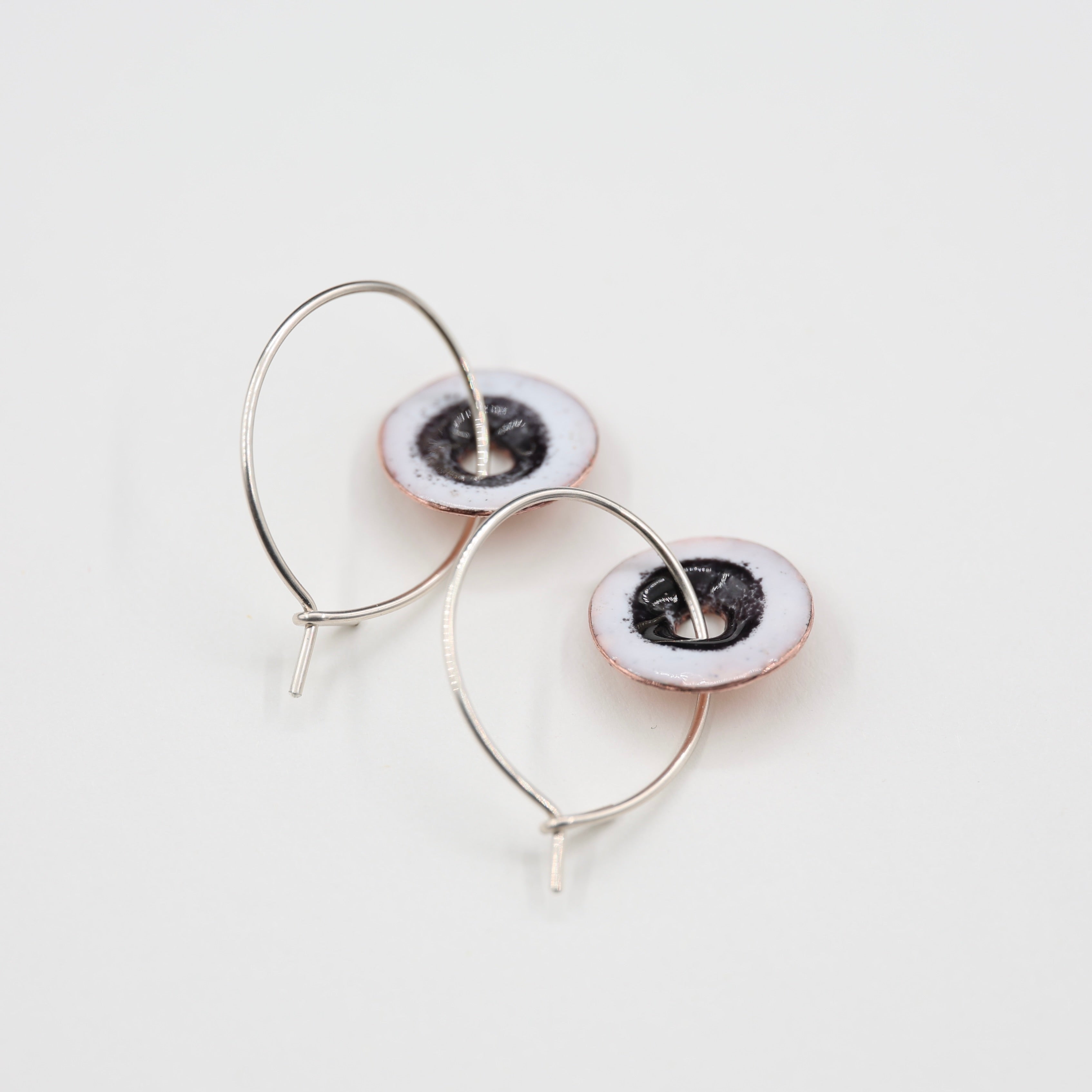 White & Black Enamel Earrings / Large Hoops