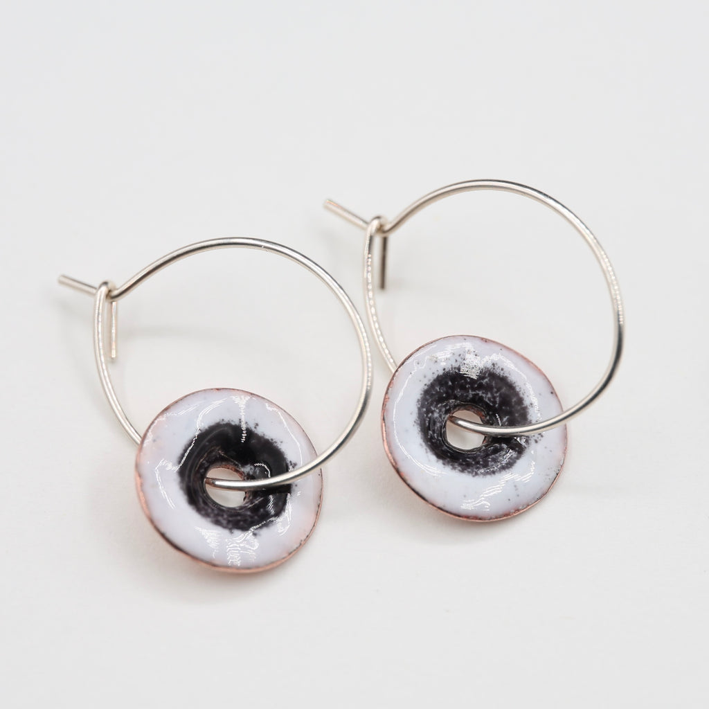 White & Black Enamel Earrings / Large Hoops