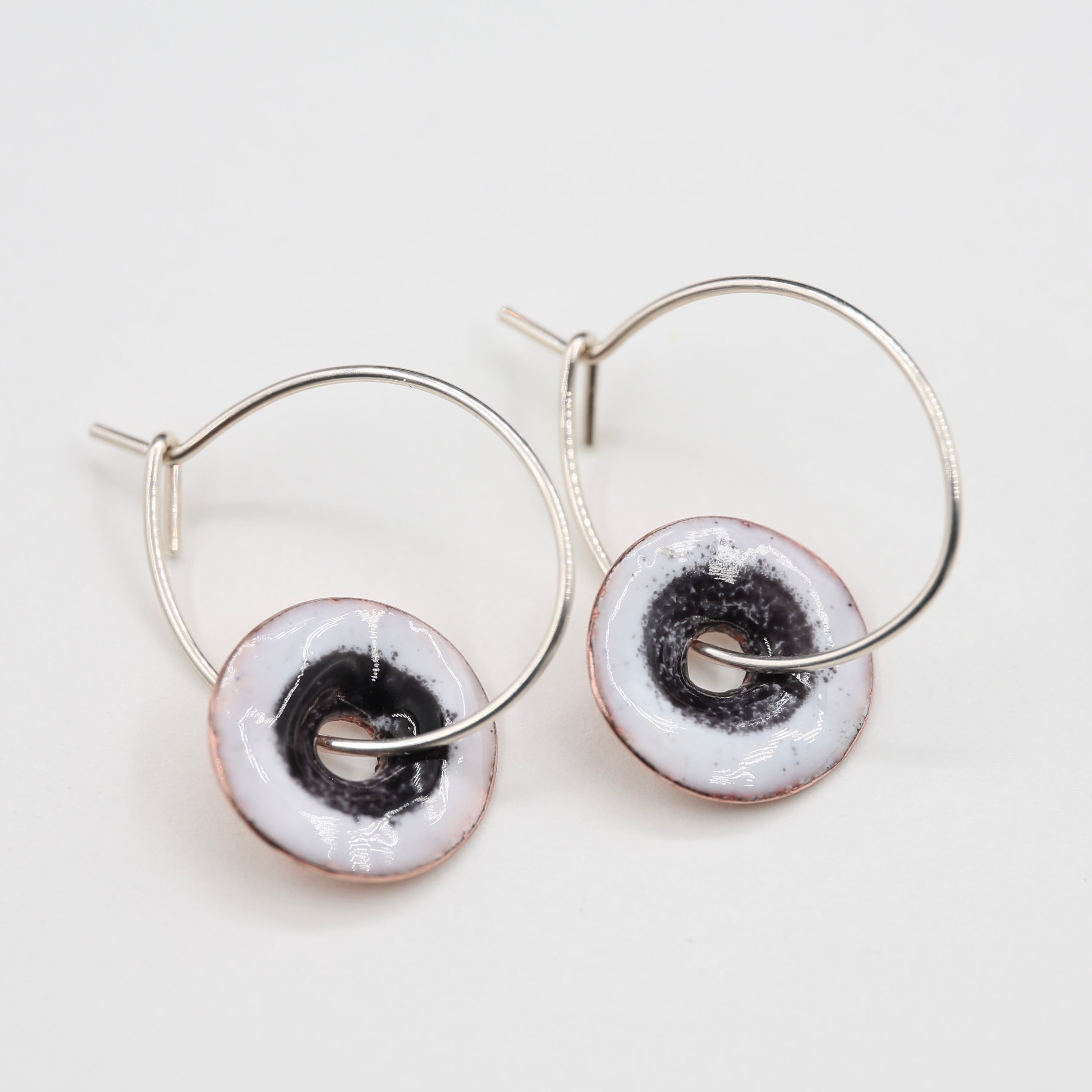 White & Black Enamel Earrings / Large Hoops