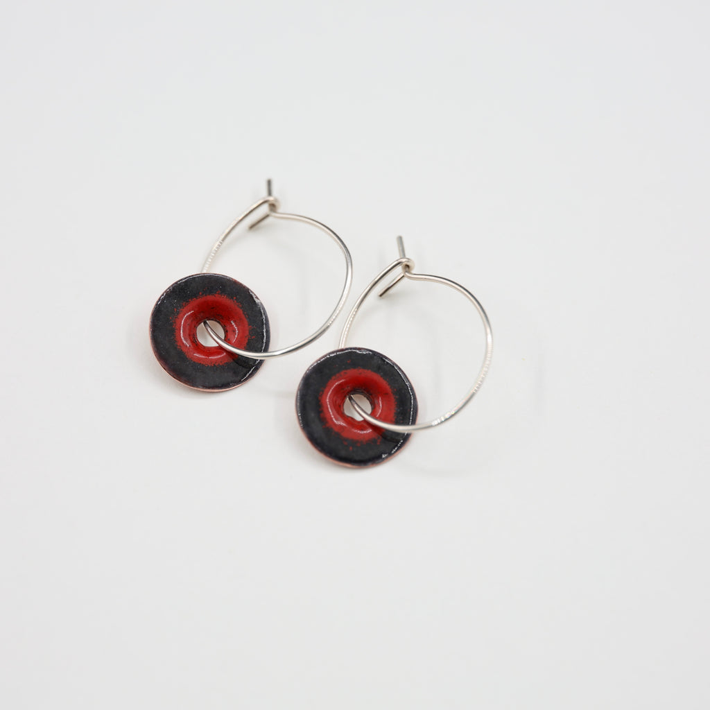 Red & Black Enamel Earrings / Large Hoops