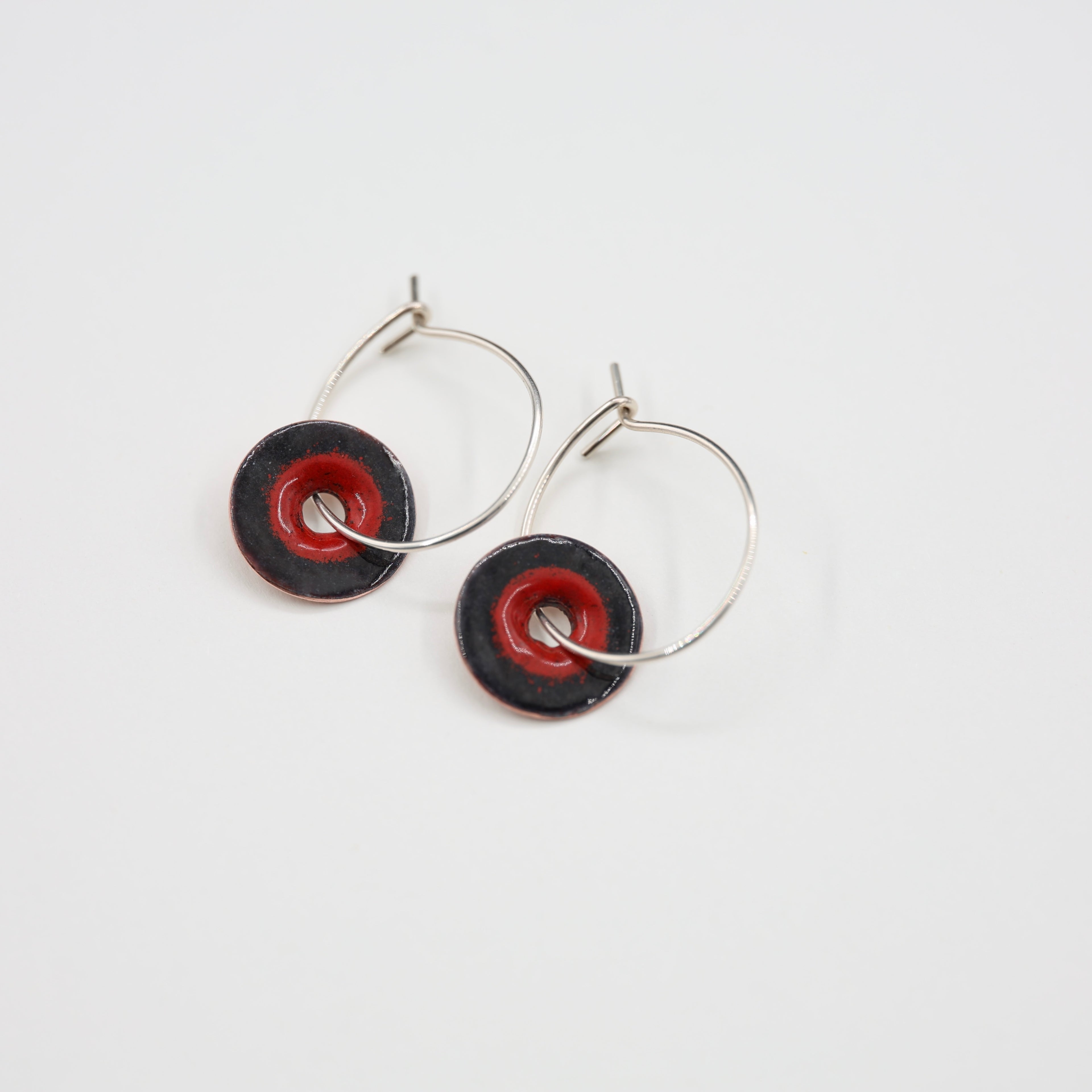 Red & Black Enamel Earrings / Large Hoops