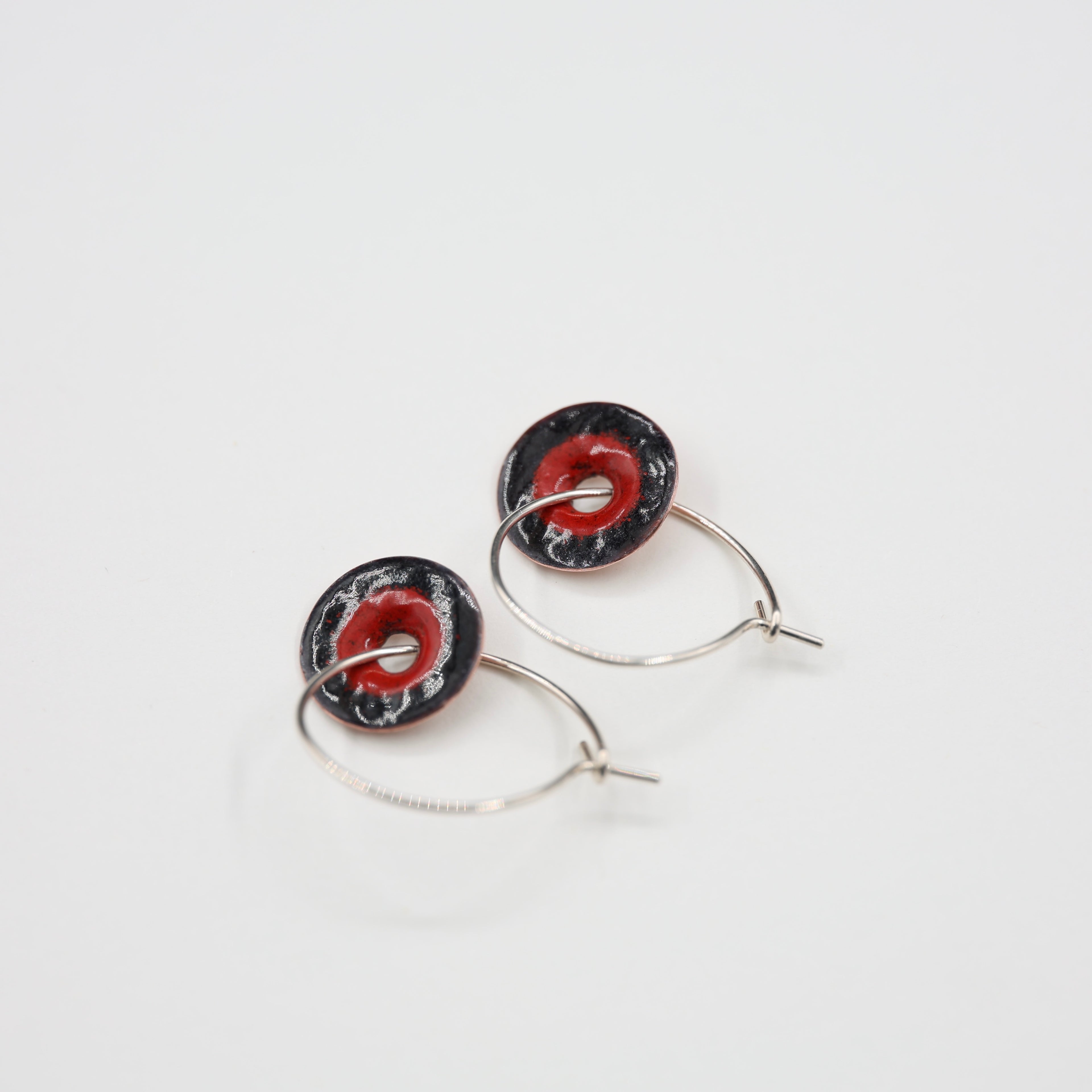 Red & Black Enamel Earrings / Large Hoops