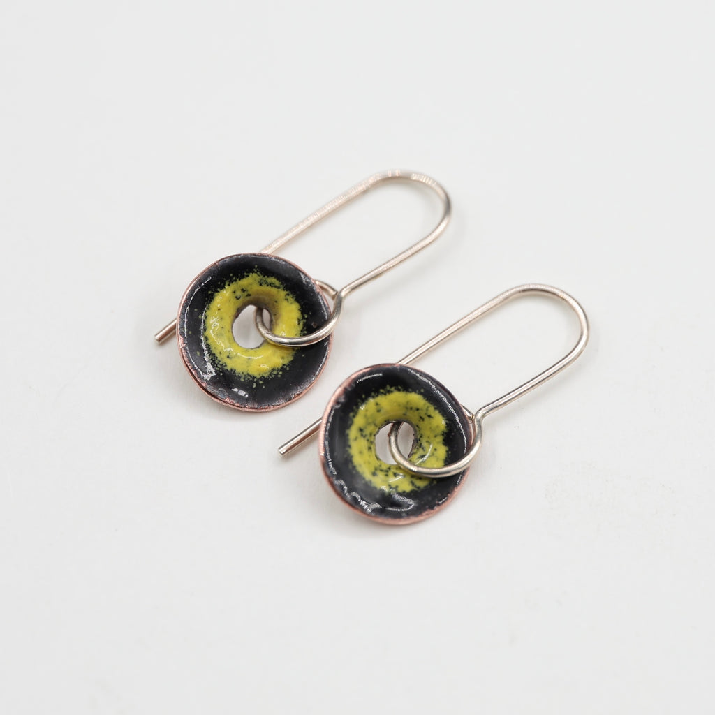 Black & Yellow Enamel Earrings / Medium