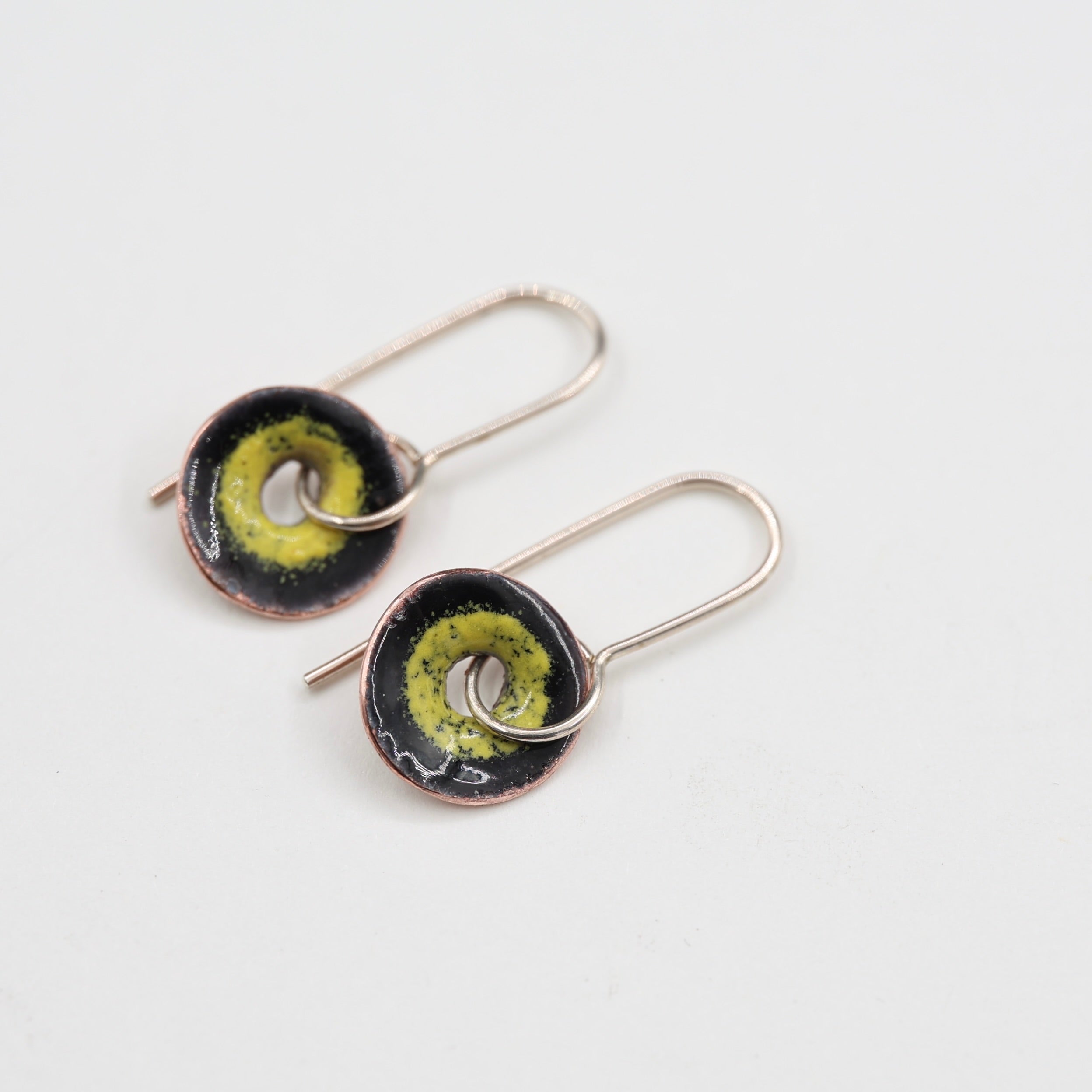 Black & Yellow Enamel Earrings / Medium