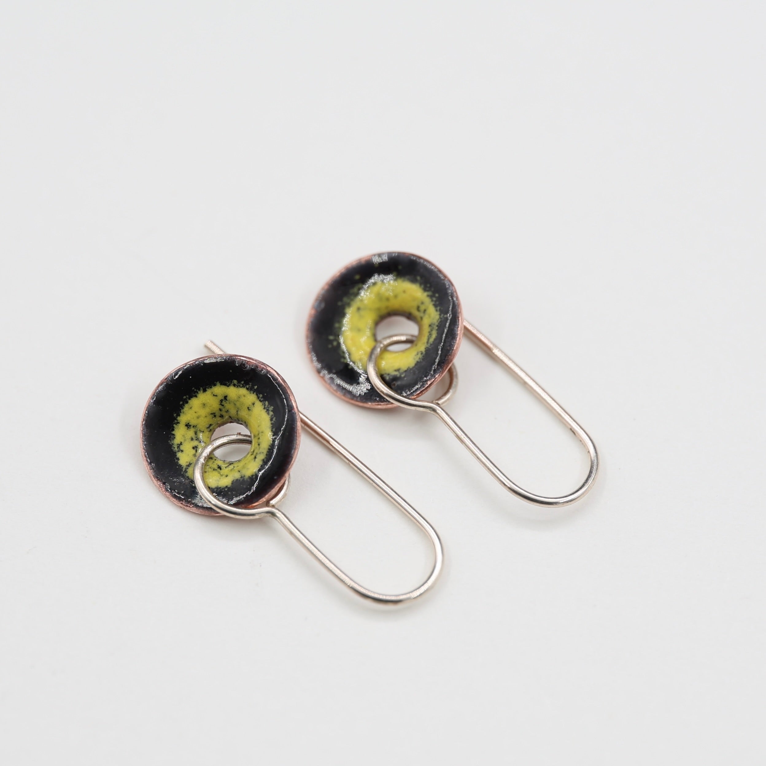 Black & Yellow Enamel Earrings / Medium