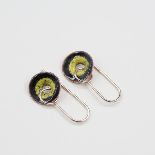 Black & Yellow Enamel Earrings / Medium