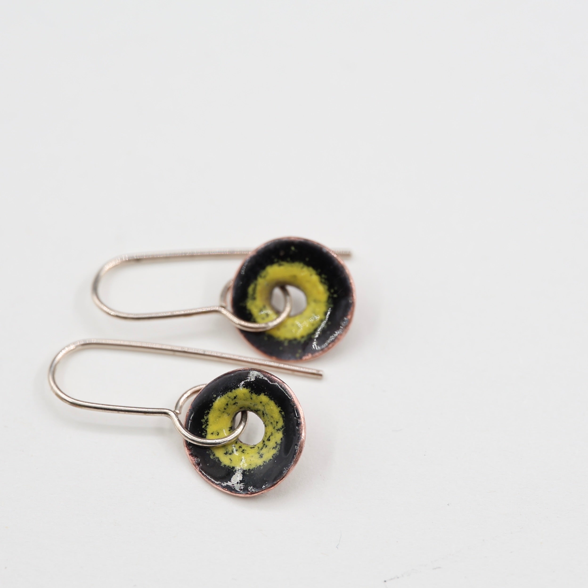 Black & Yellow Enamel Earrings / Medium