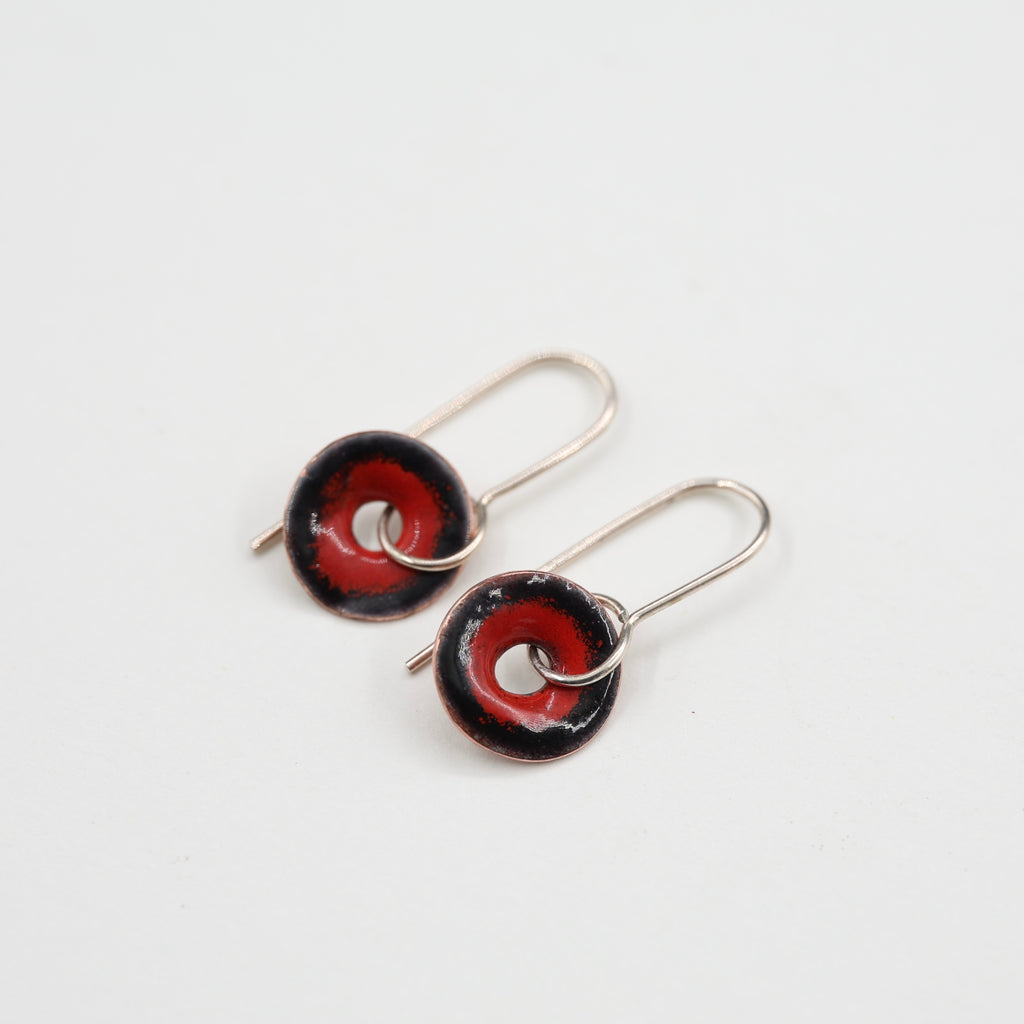 Black & Red Enamel Earrings / Medium