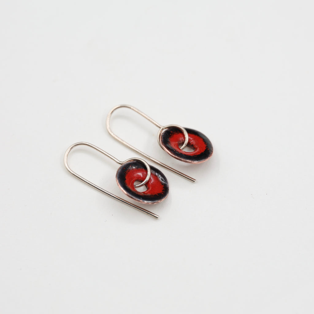 Black & Red Enamel Earrings / Medium