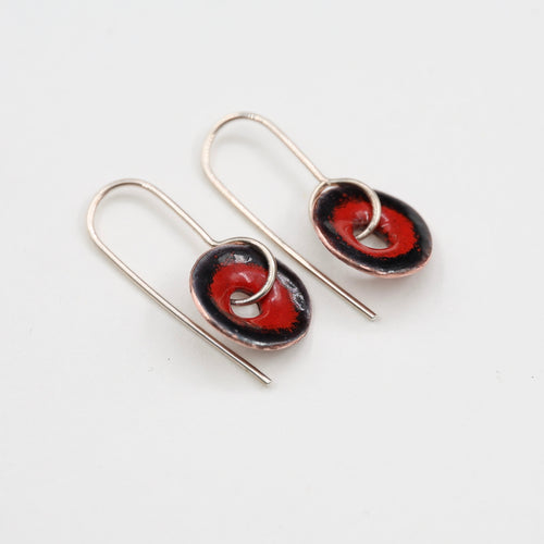 Black & Red Enamel Earrings / Medium