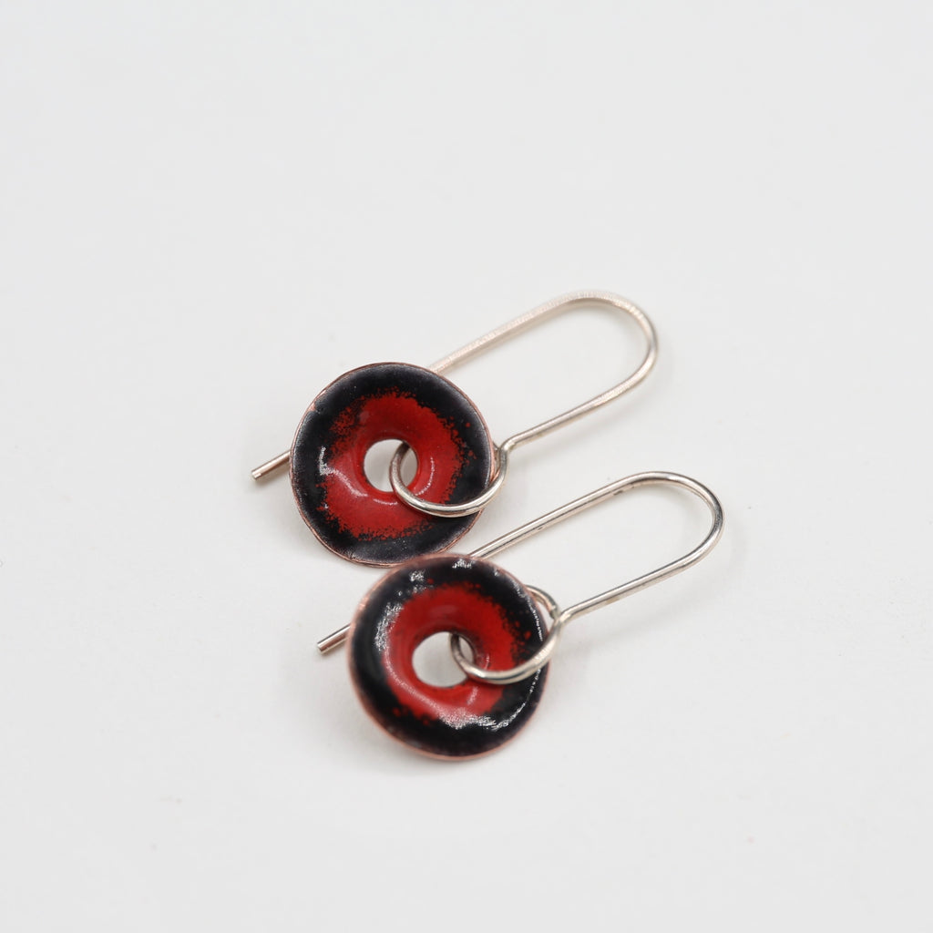 Black & Red Enamel Earrings / Medium