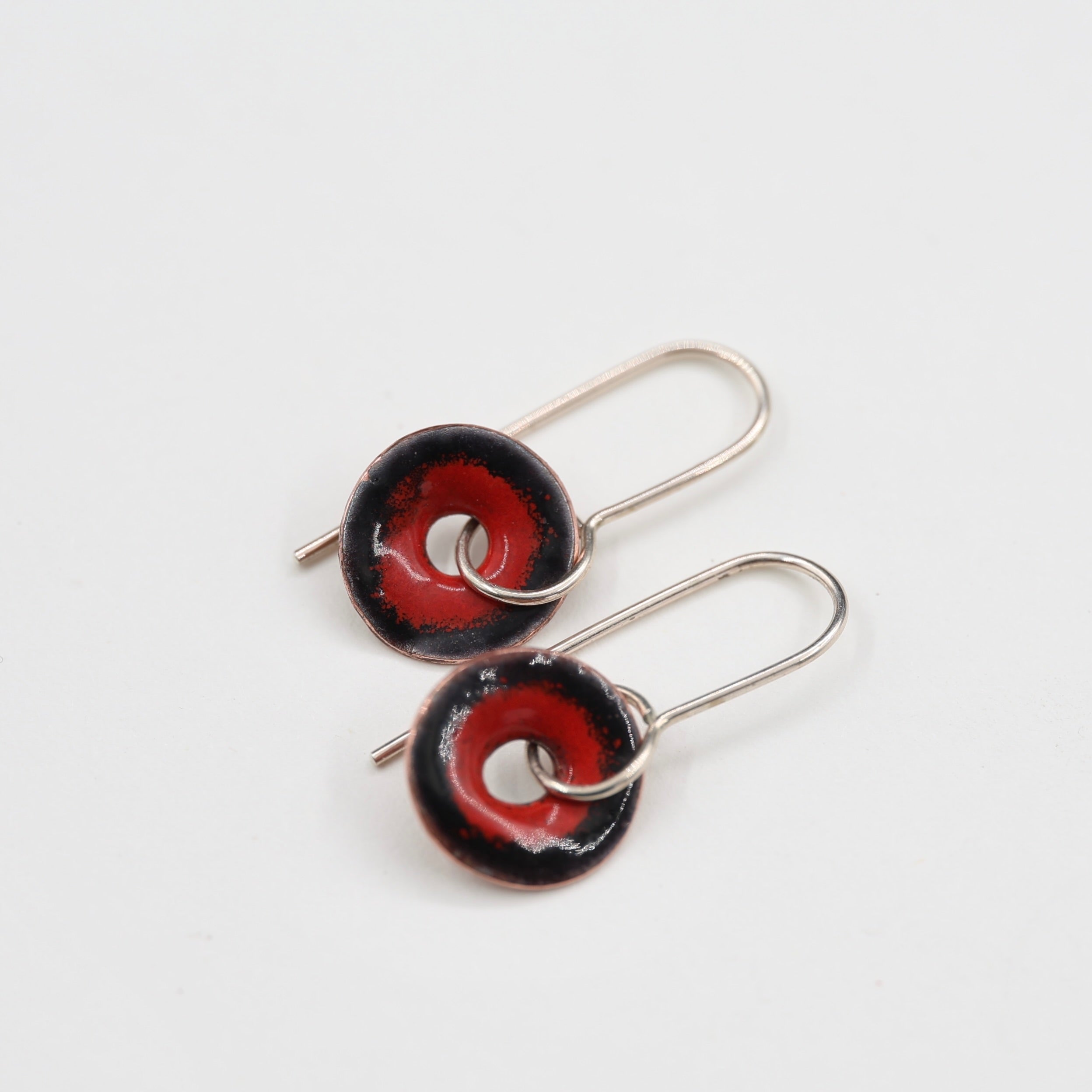 Black & Red Enamel Earrings / Medium