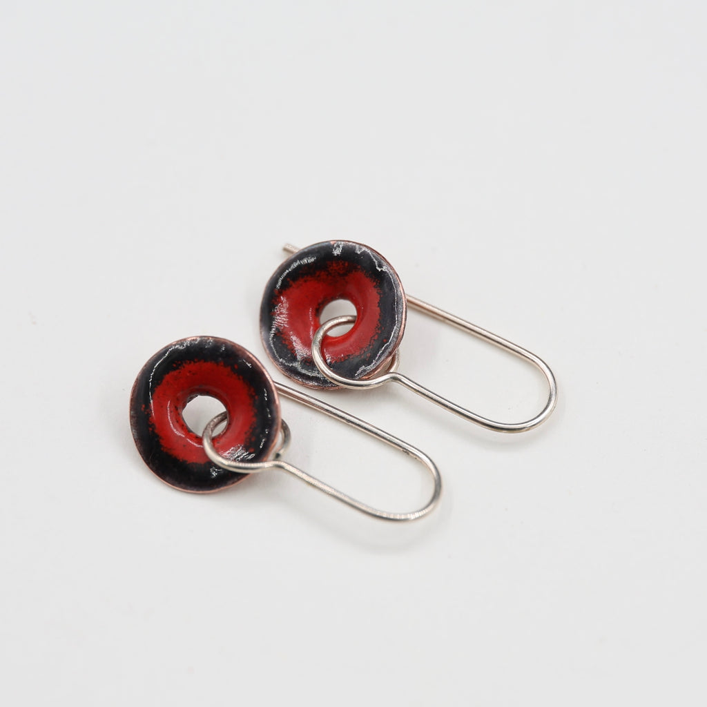 Black & Red Enamel Earrings / Medium