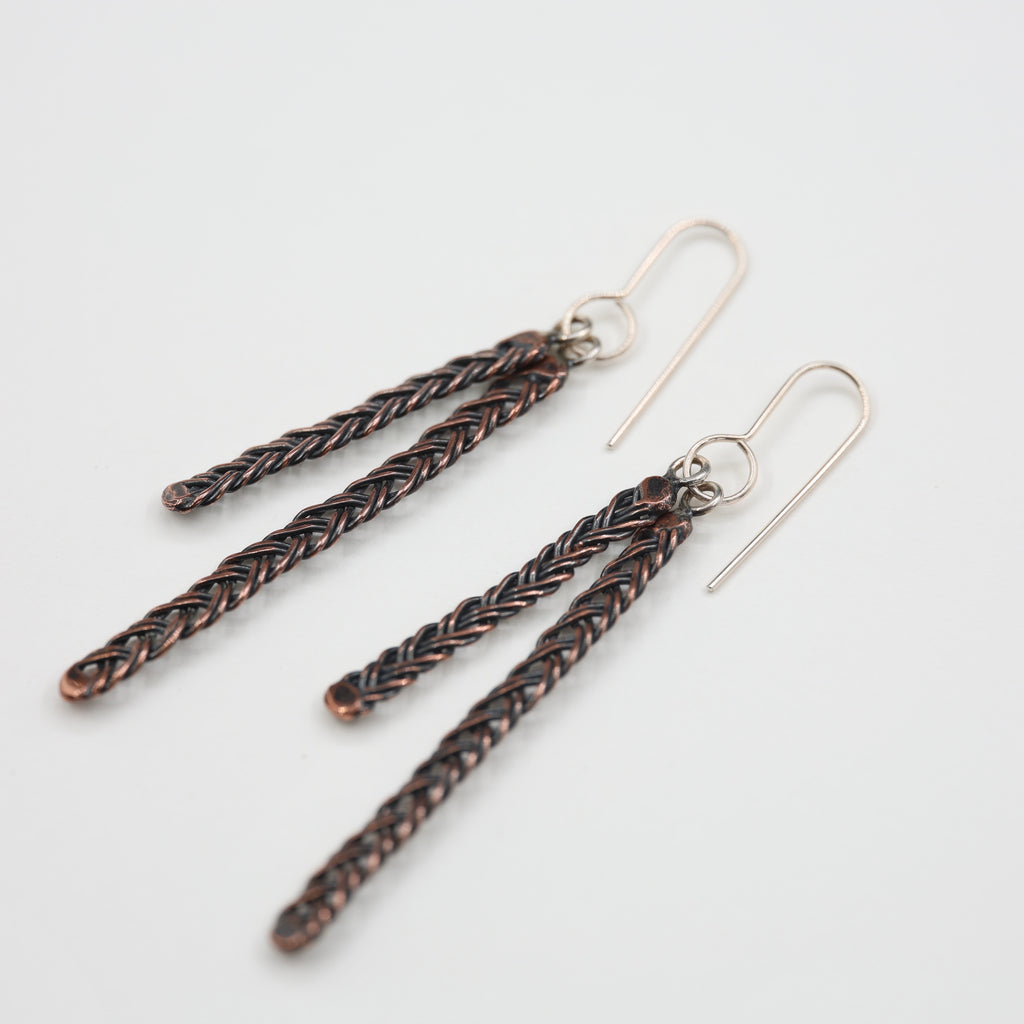 Copper Wire plait - Double Earrings