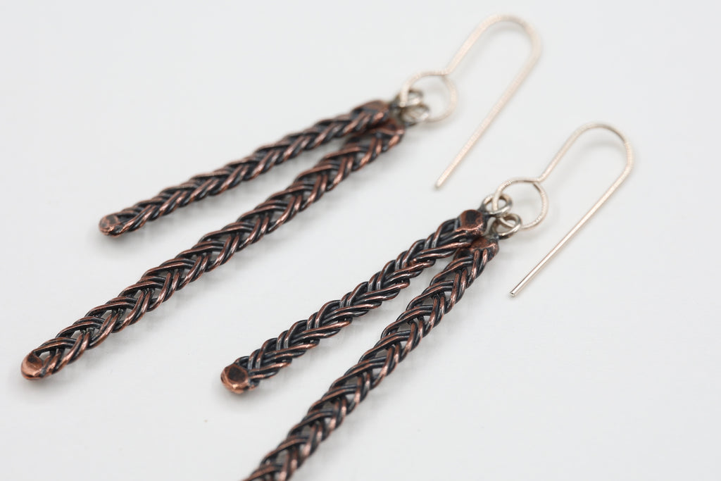 Copper Wire plait - Double Earrings