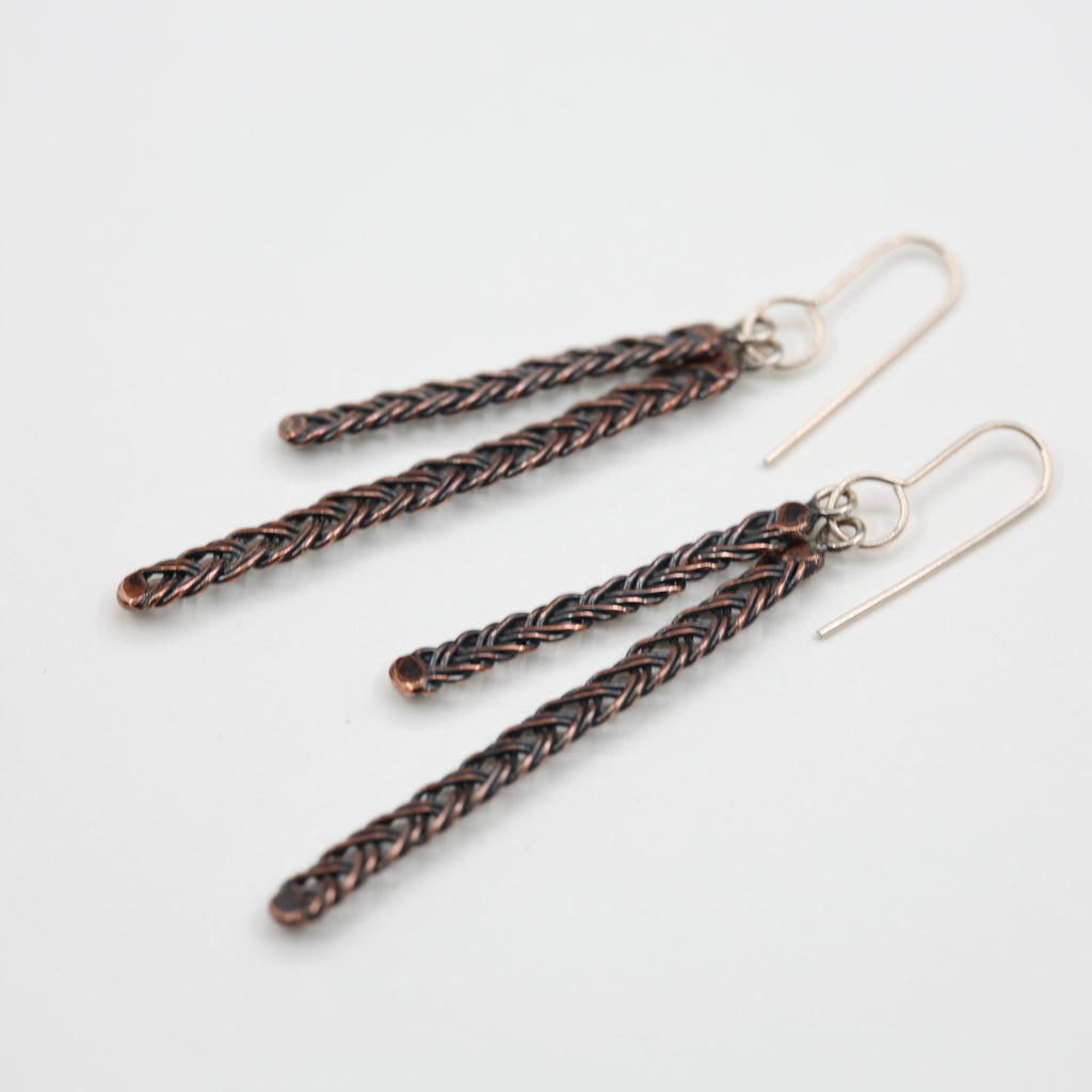 Copper Wire plait - Double Earrings