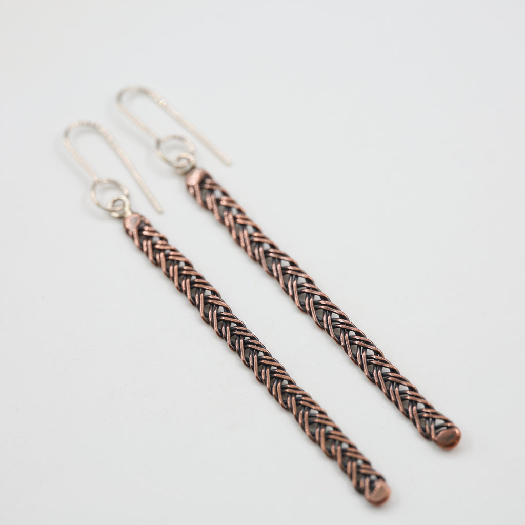 Copper Wire plait - Long Earrings