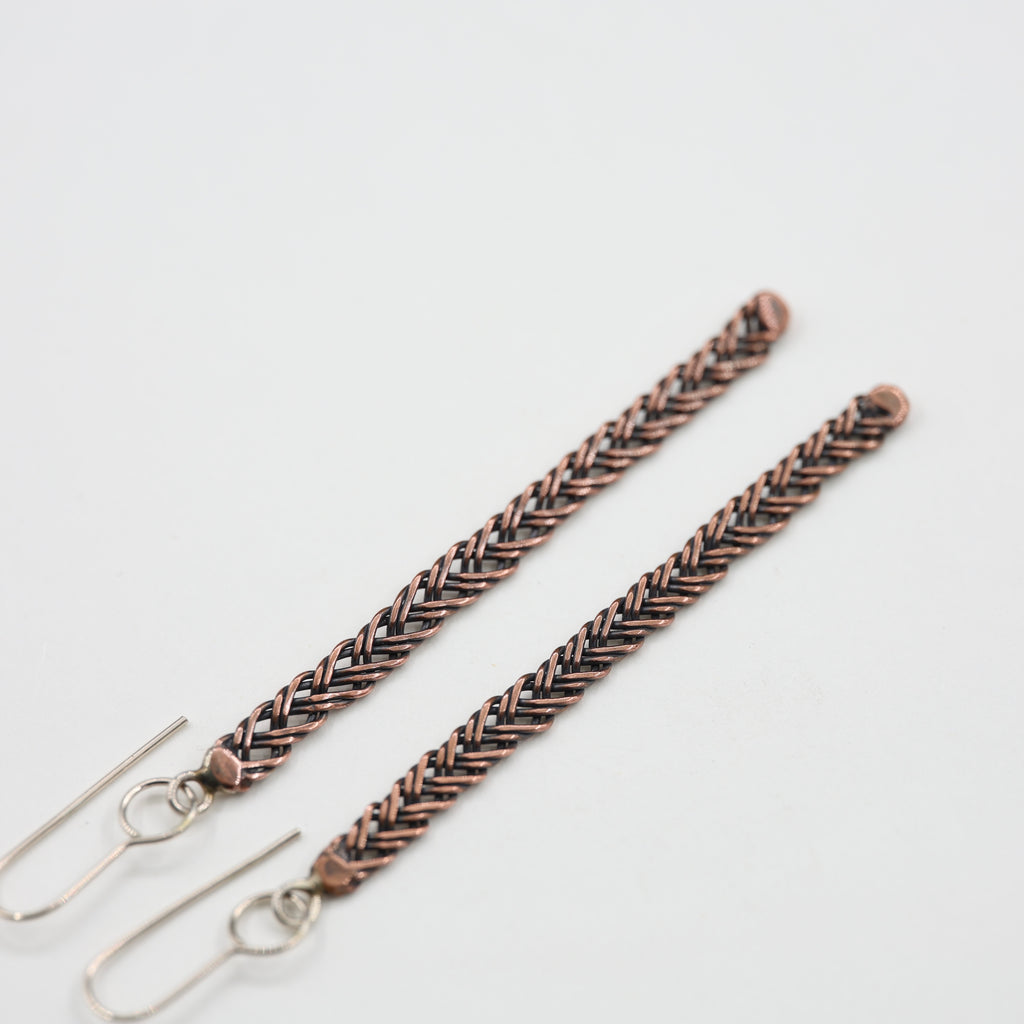 Copper Wire plait - Long Earrings