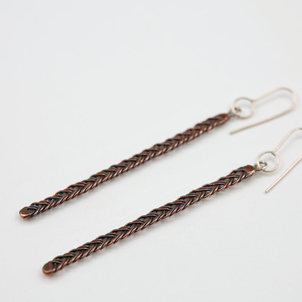 Copper Wire plait - Long Earrings