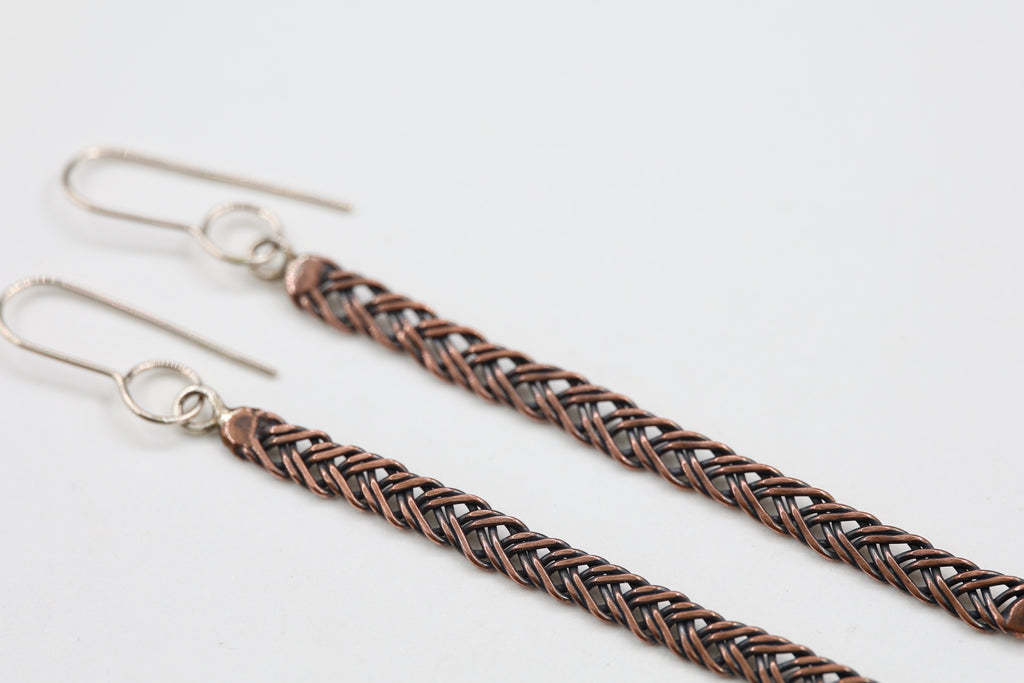 Copper Wire plait - Long Earrings
