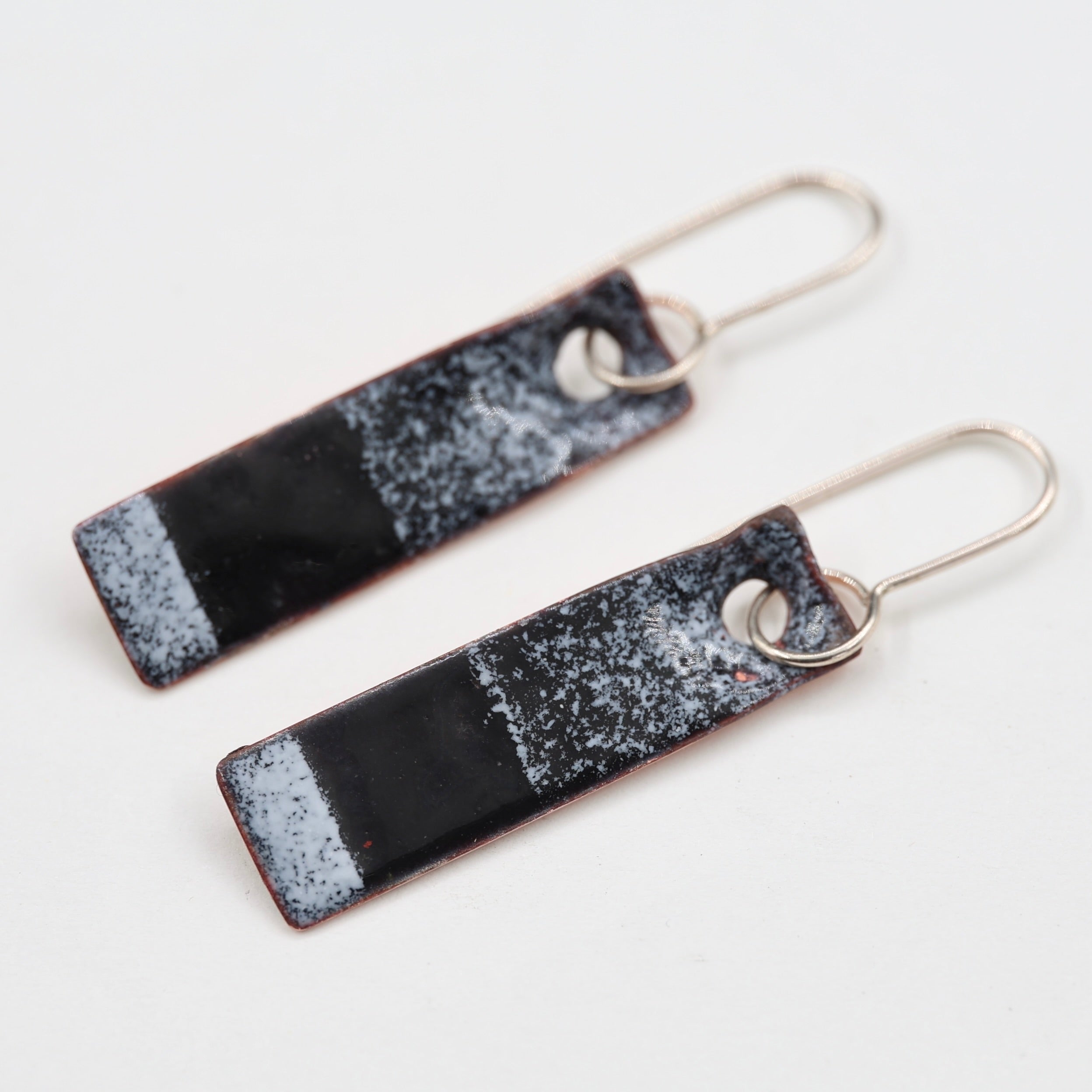 Black & white Enamel Earrings / Long Rectangle